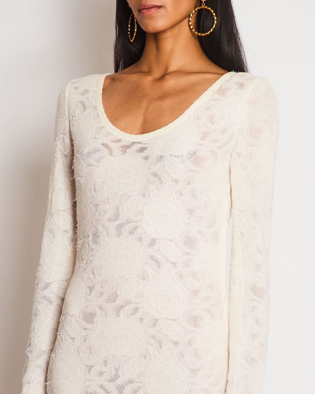 Chanel Cream Long Sleeve Camellia Knitted Maxi Dress Size FR 38 (UK 10)