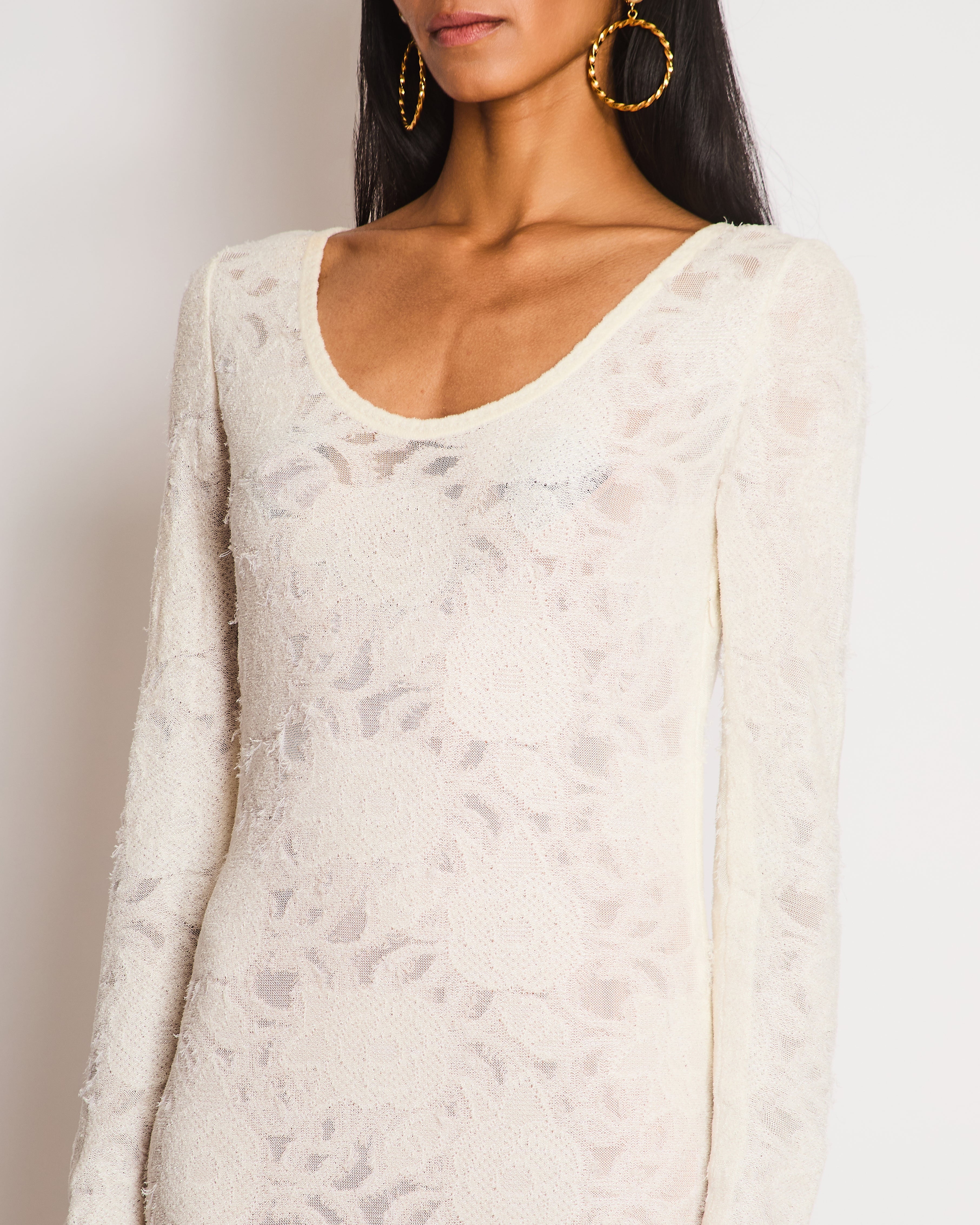 Chanel Cream Long Sleeve Camellia Knitted Maxi Dress Size FR 38 (UK 10)