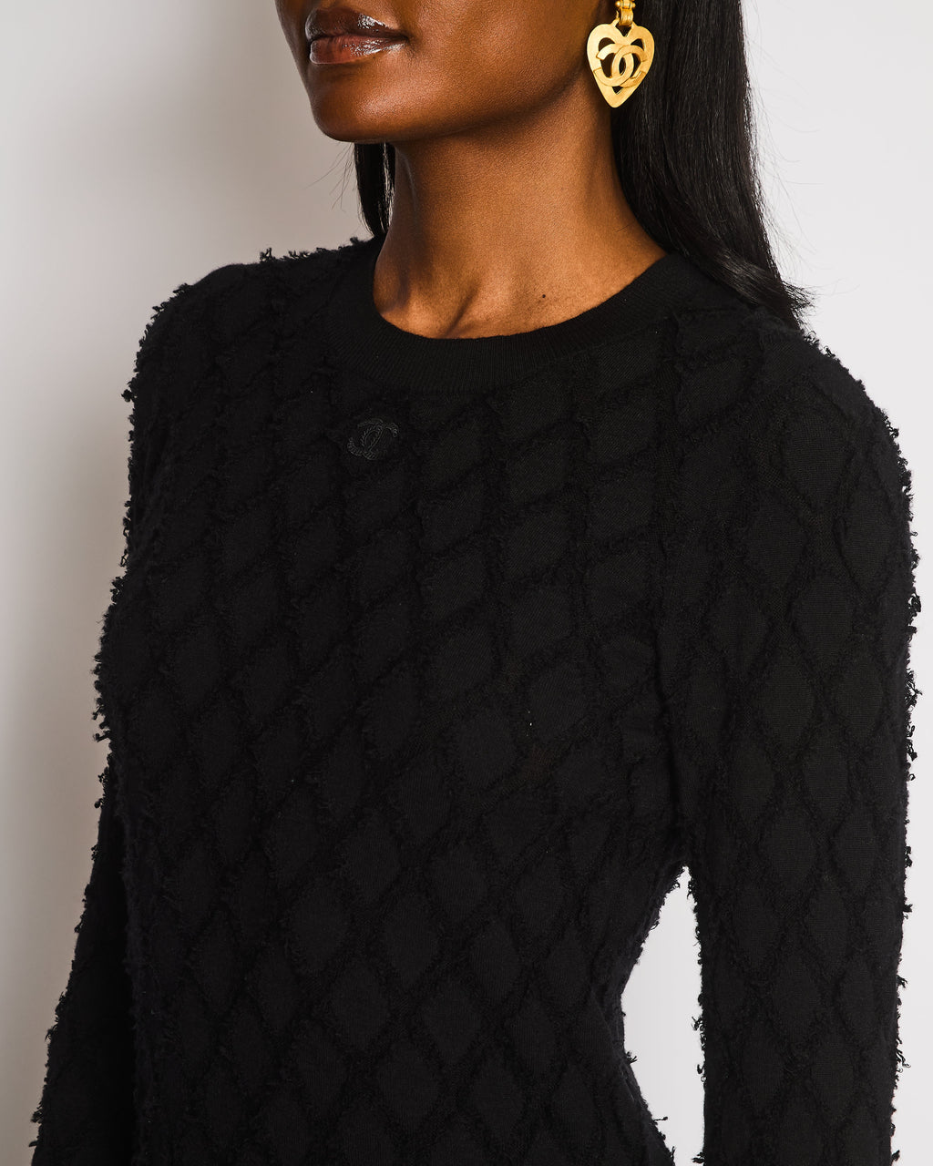 Chanel Black Long Sleeve Quilted Maxi Dress with CC Logo Detail Size FR 38 (UK 10)