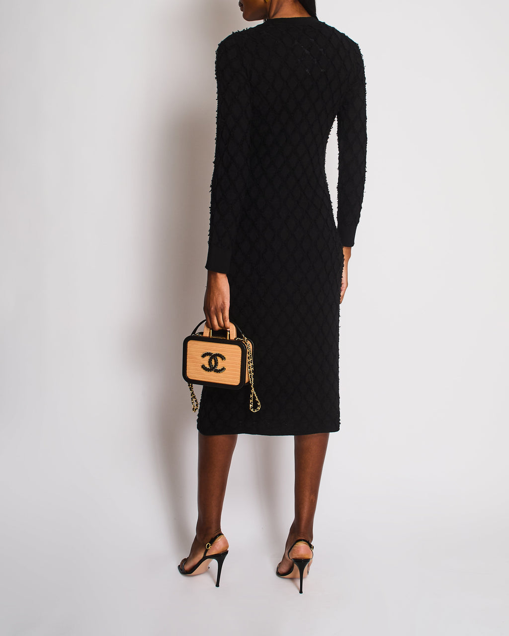 Chanel Black Long Sleeve Quilted Maxi Dress with CC Logo Detail Size FR 38 (UK 10)