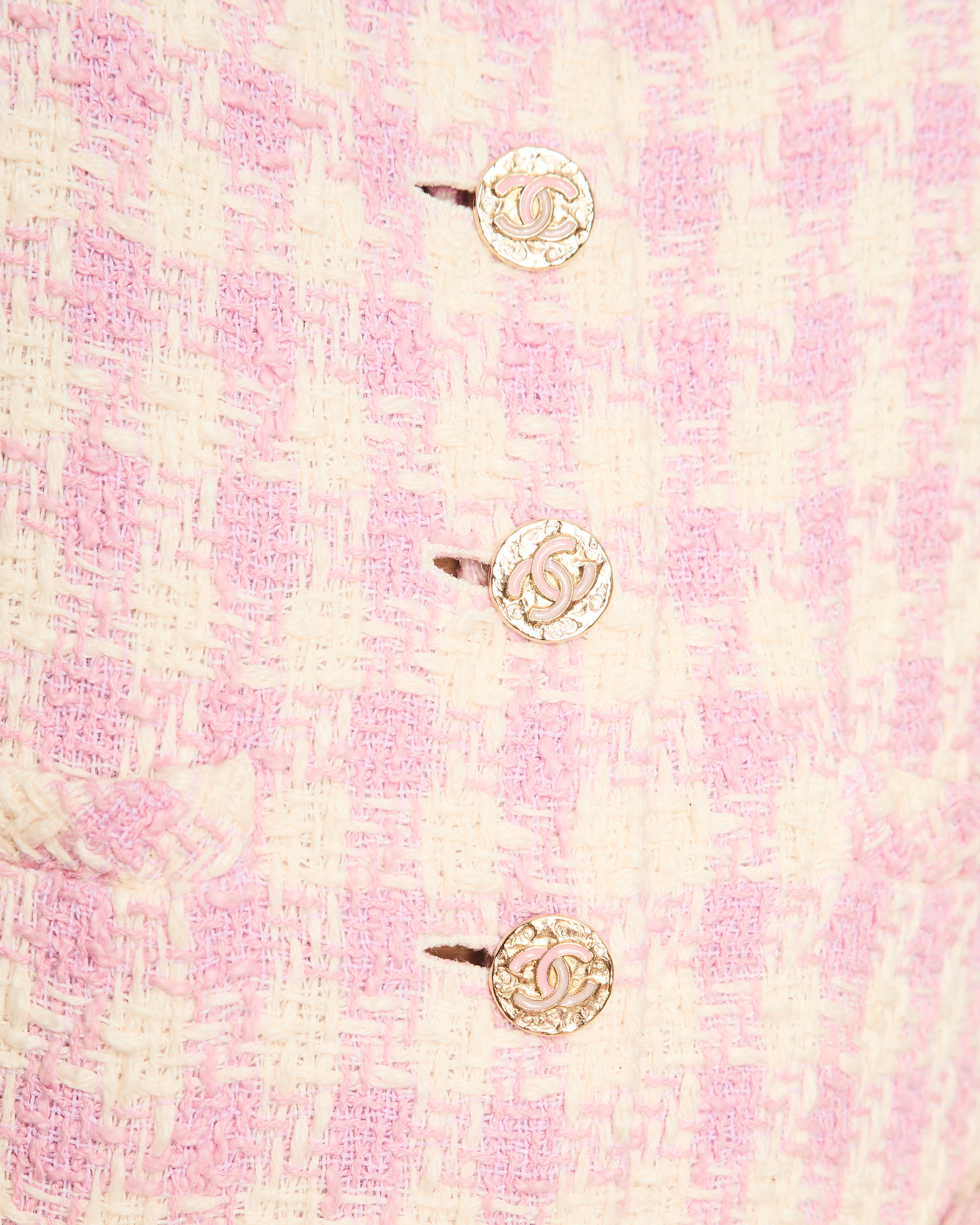 Chanel 23/S Pink and Cream Sleeveless Houndstooth Jumpsuit with CC Logo Detail Size FR 34 (UK 6) (Copy)