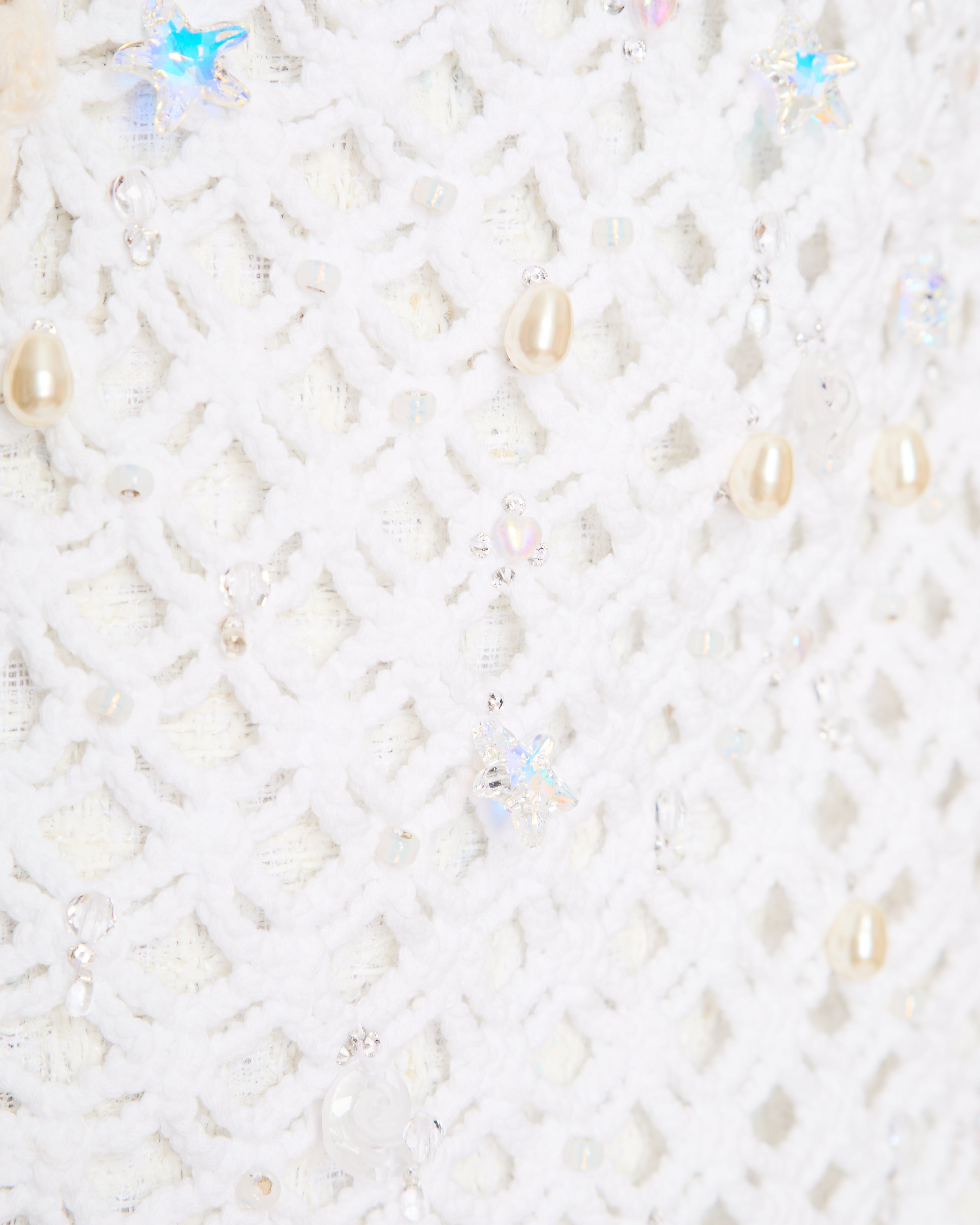 Chanel White Sleeveless Tweed Dress with Crochet Embellished Panel Detail Size FR 36 (UK 8)