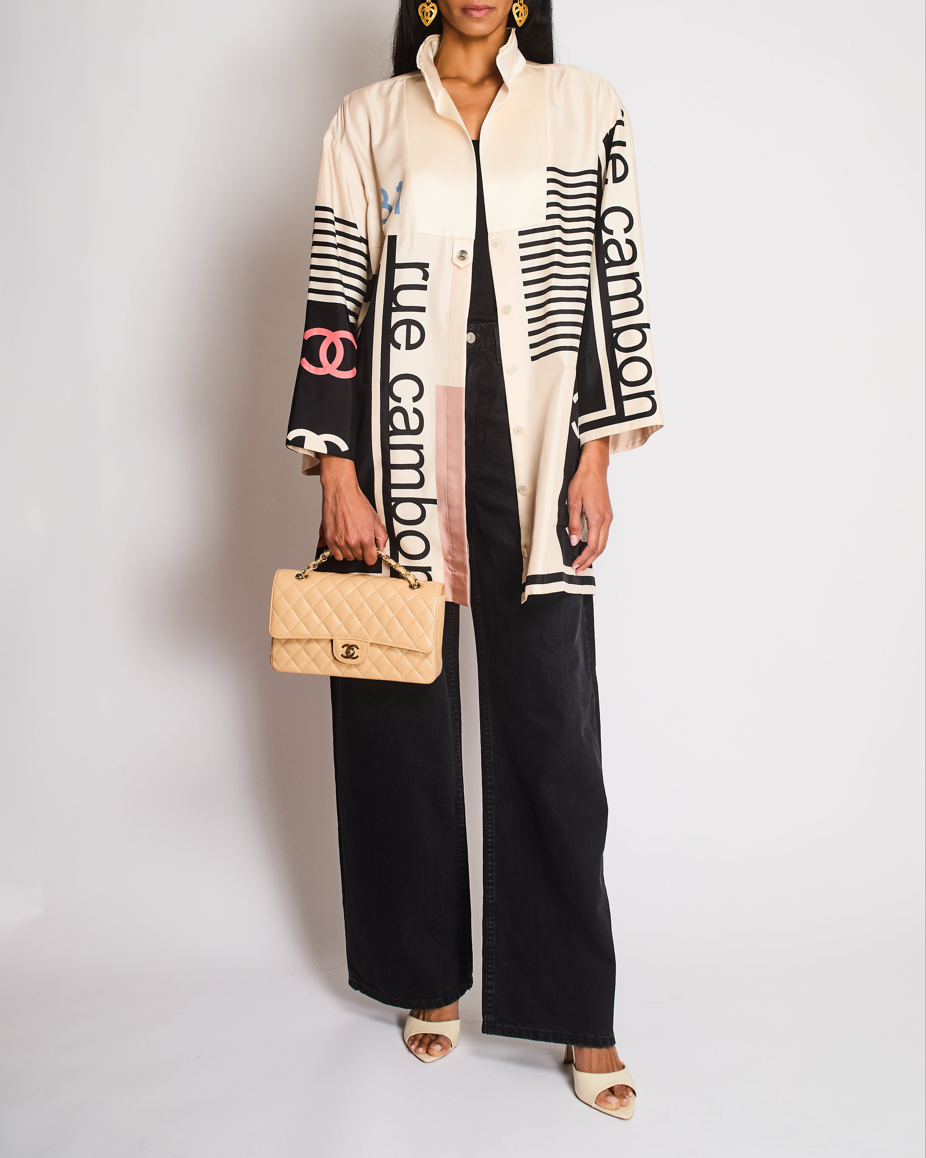Chanel 21/S Ivory 31 Rue Cambon Stripe Panelled Long Sleeve Dress Size FR 36 (UK 8)
