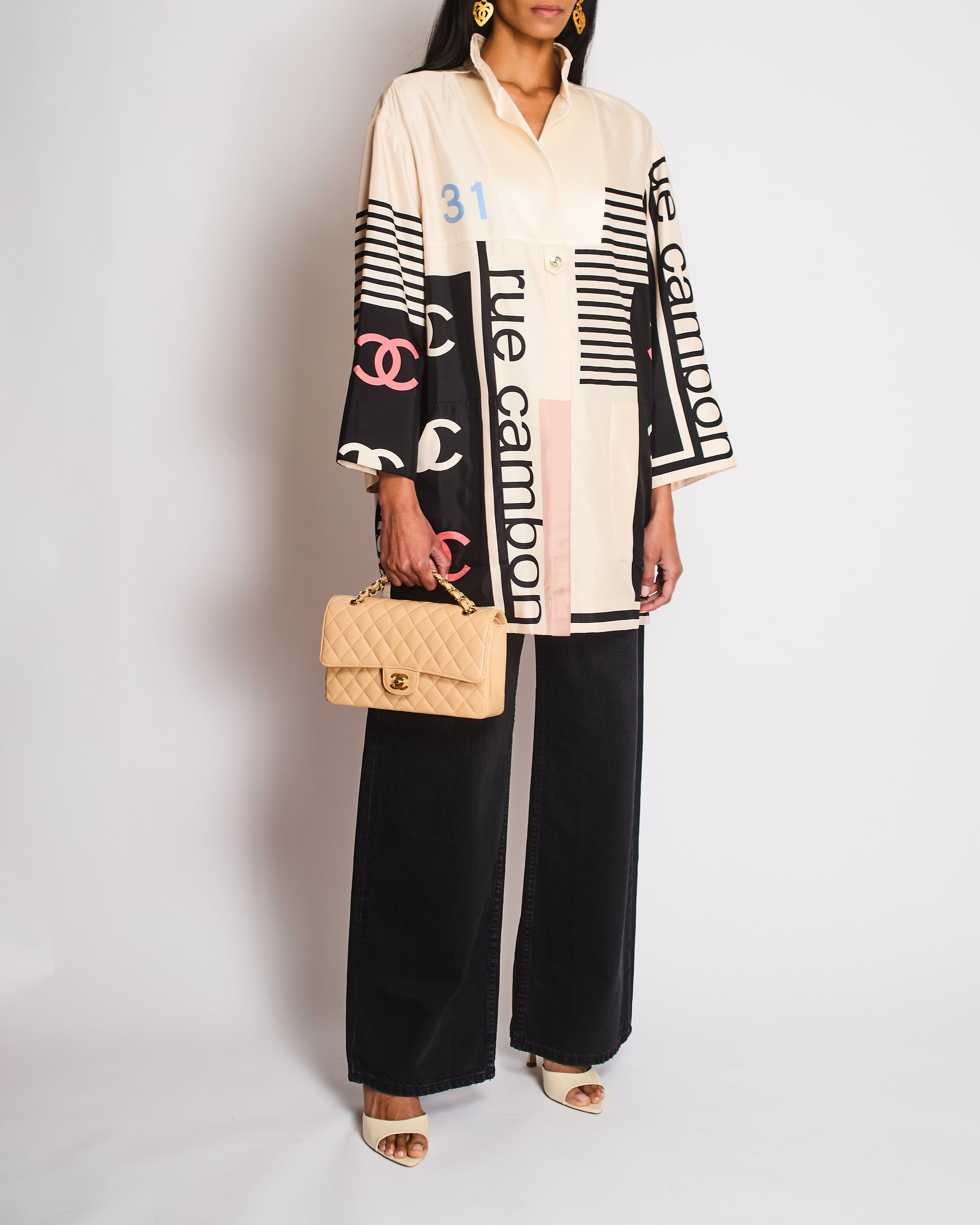 Chanel 21/S Ivory 31 Rue Cambon Stripe Panelled Long Sleeve Dress Size FR 36 (UK 8)
