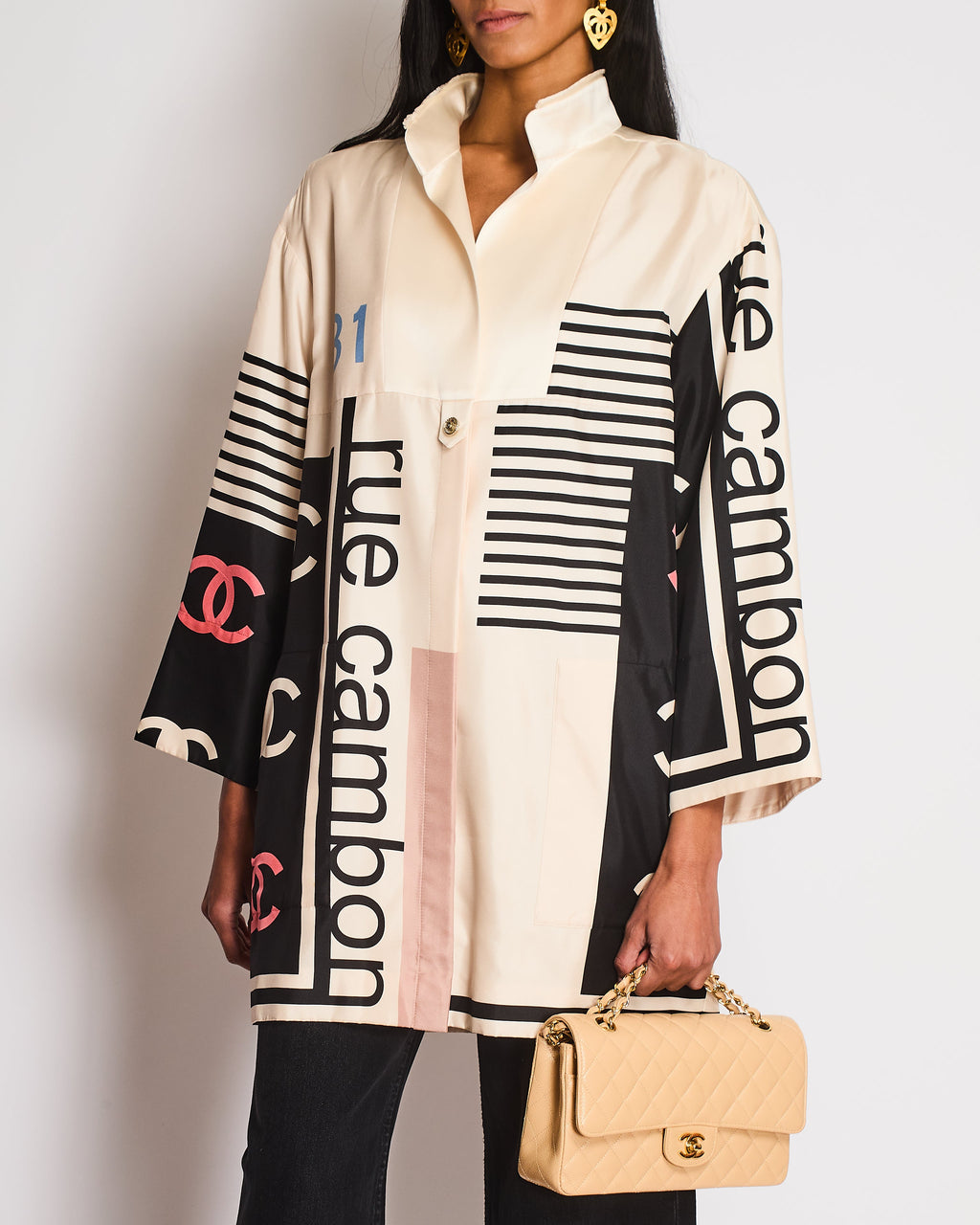 Chanel 21/S Ivory 31 Rue Cambon Stripe Panelled Long Sleeve Dress Size FR 36 (UK 8)