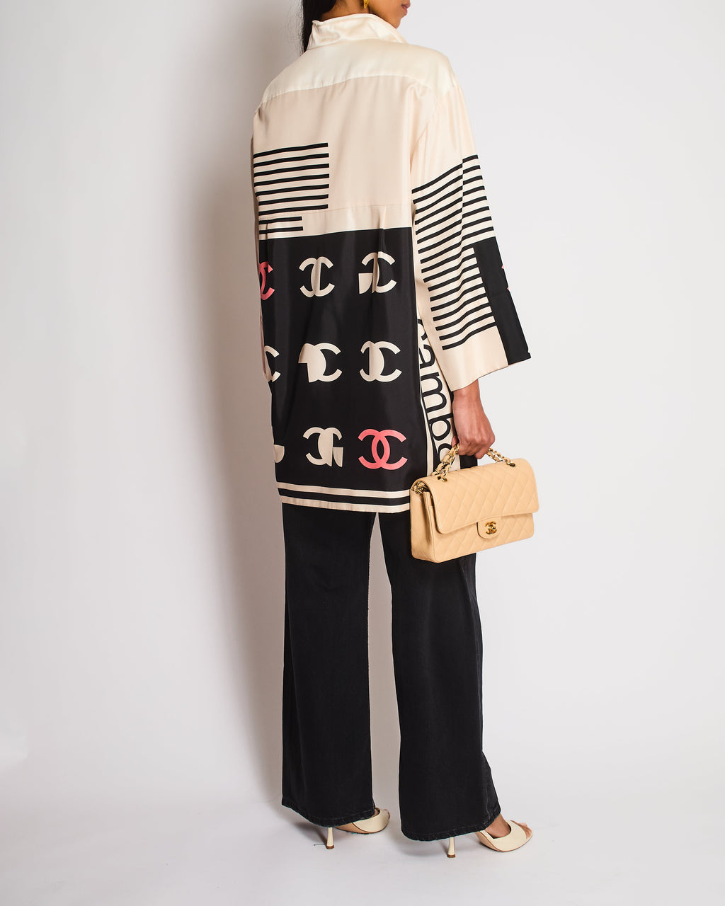 Chanel 21/S Ivory 31 Rue Cambon Stripe Panelled Long Sleeve Dress Size FR 36 (UK 8)