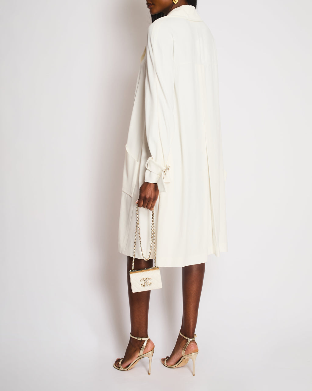 Chanel White Single Breasted Coat with Buckle Closure and CC Logo Button Detail Size FR 36 (UK 8)