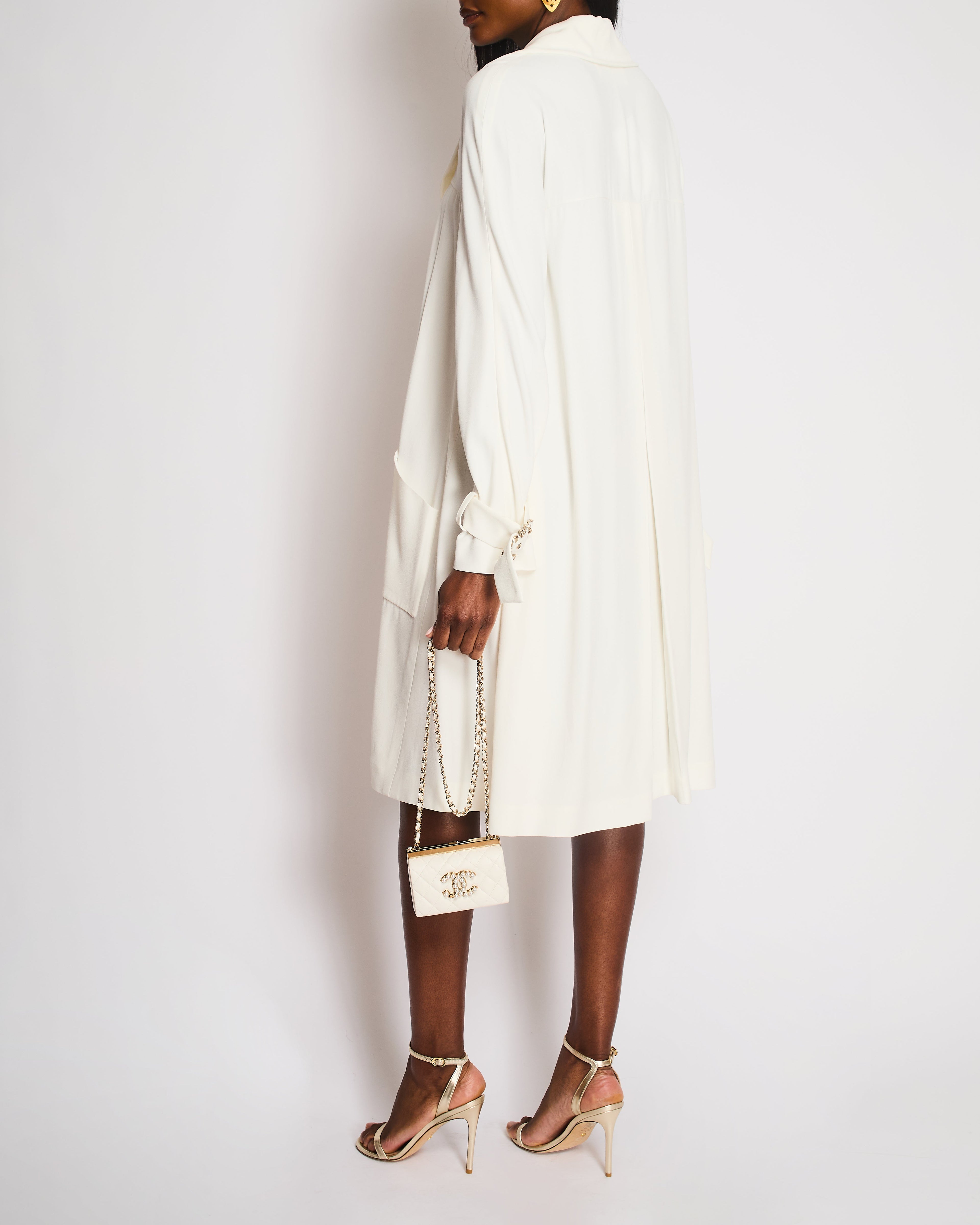Chanel White Single Breasted Coat with Buckle Closure and CC Logo Button Detail Size FR 36 (UK 8)