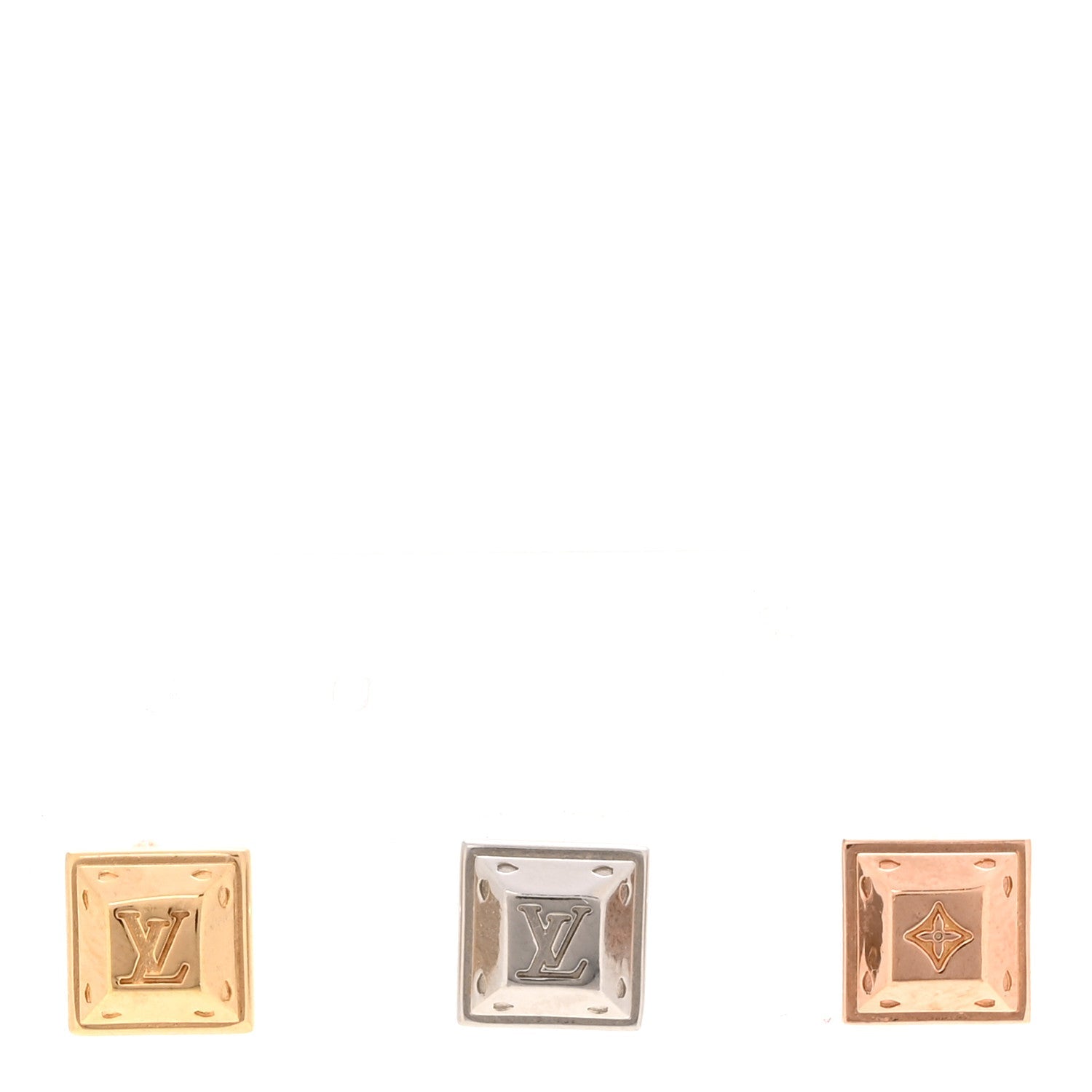 Louis Vuitton Nanogram Tennis Earrings Set of 3 Gold Silver Pink