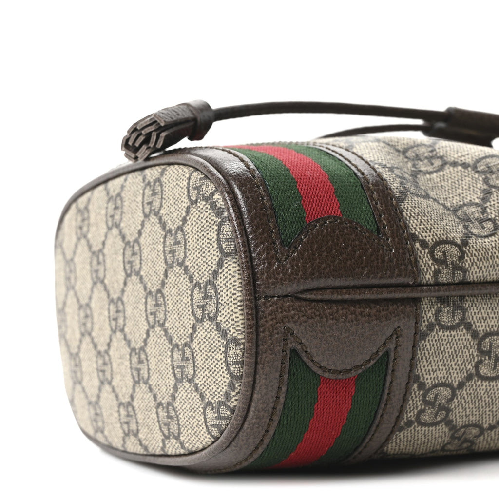 Gucci GG Supreme Monogram Web Mini Ophidia Bucket Bag Brown