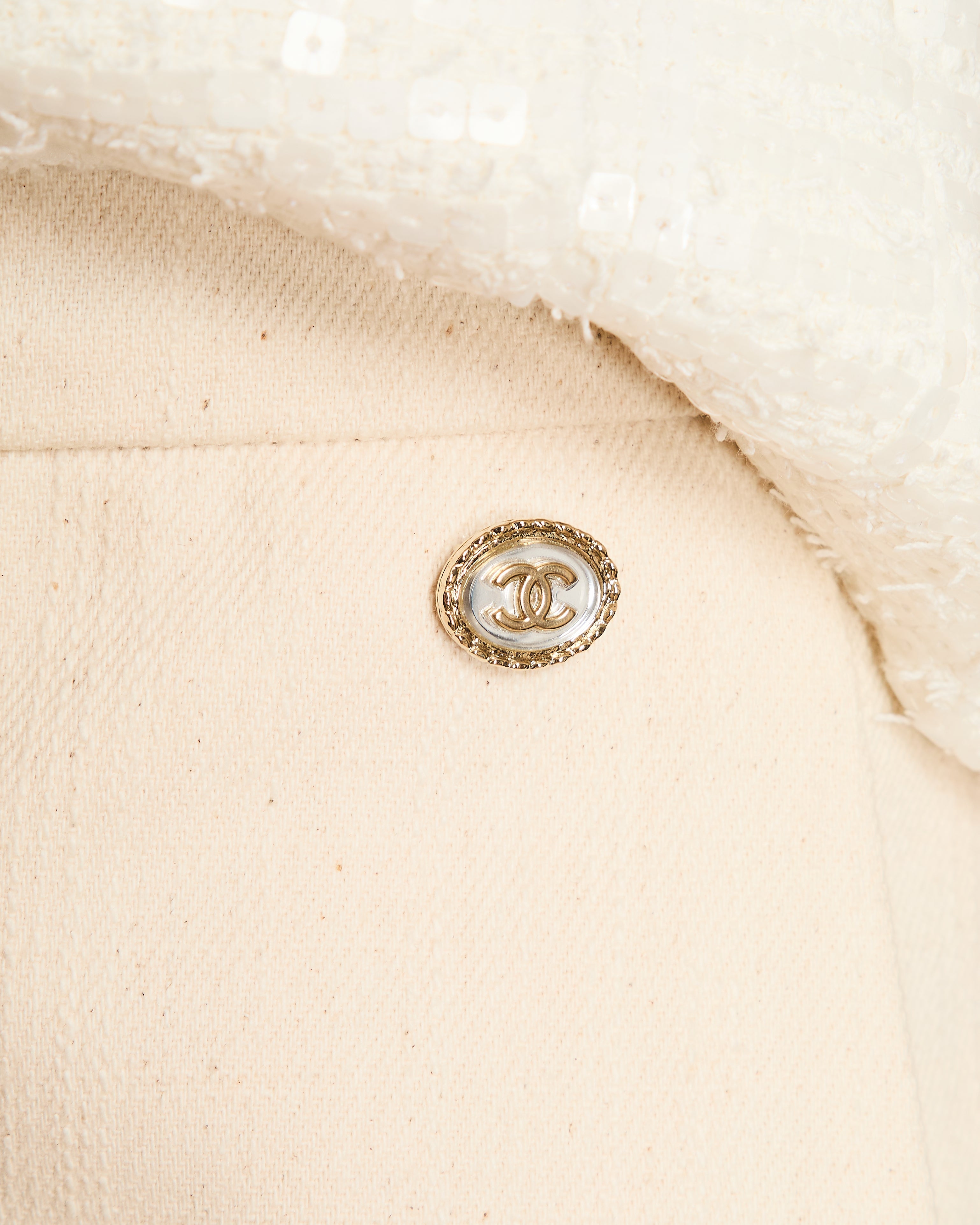 Chanel Cream Bermuda Shorts with Gold and Silver CC Logo Button Detail Size FR 36 (UK 8)