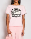 Chanel Cruise 2019 Pink and White Striped Terrycloth La Pausa T-Shirt with Black and White Logo Print Size FR 40 (UK 12)