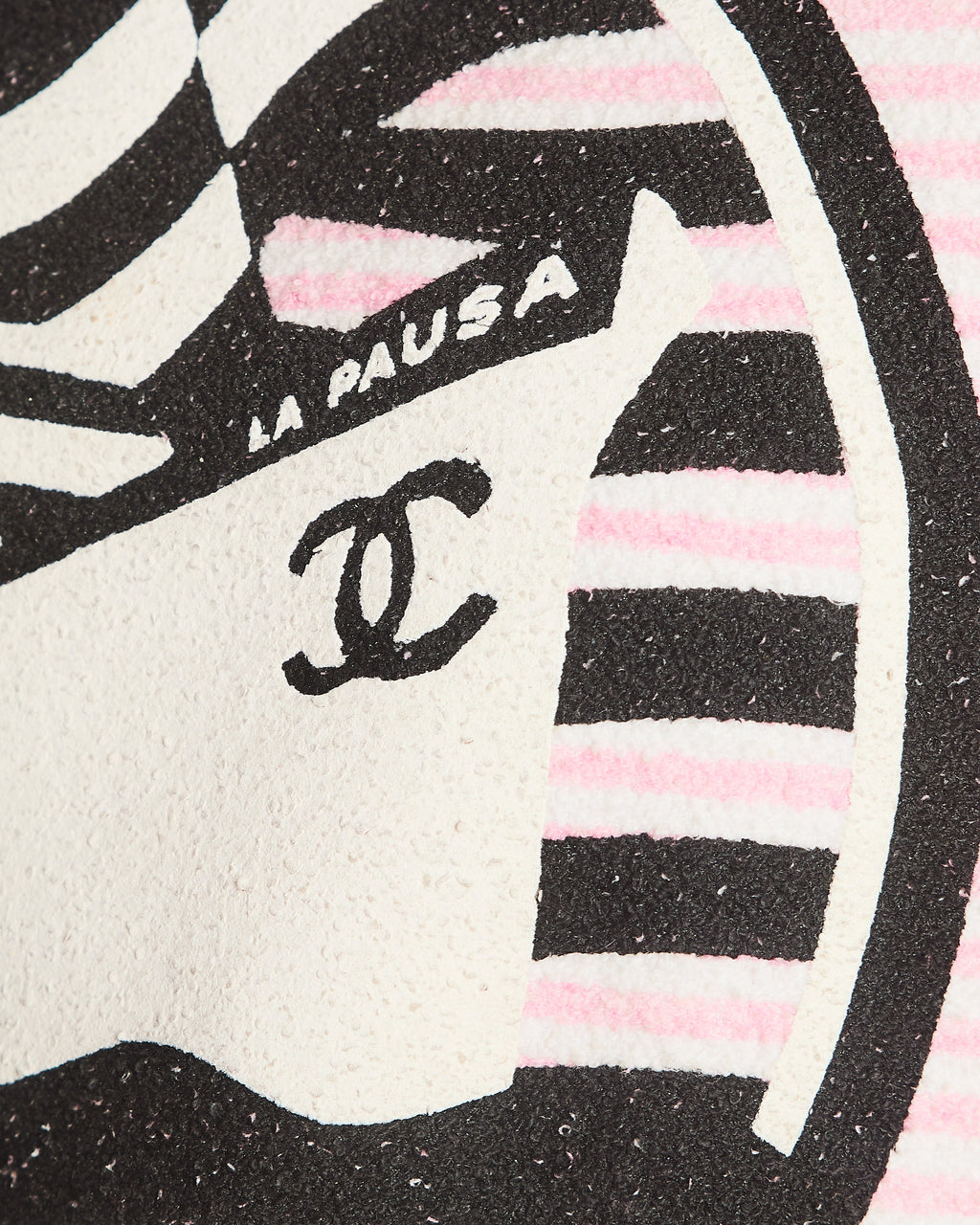 Chanel Cruise 2019 Pink and White Striped Terrycloth La Pausa T-Shirt with Black and White Logo Print Size FR 40 (UK 12)
