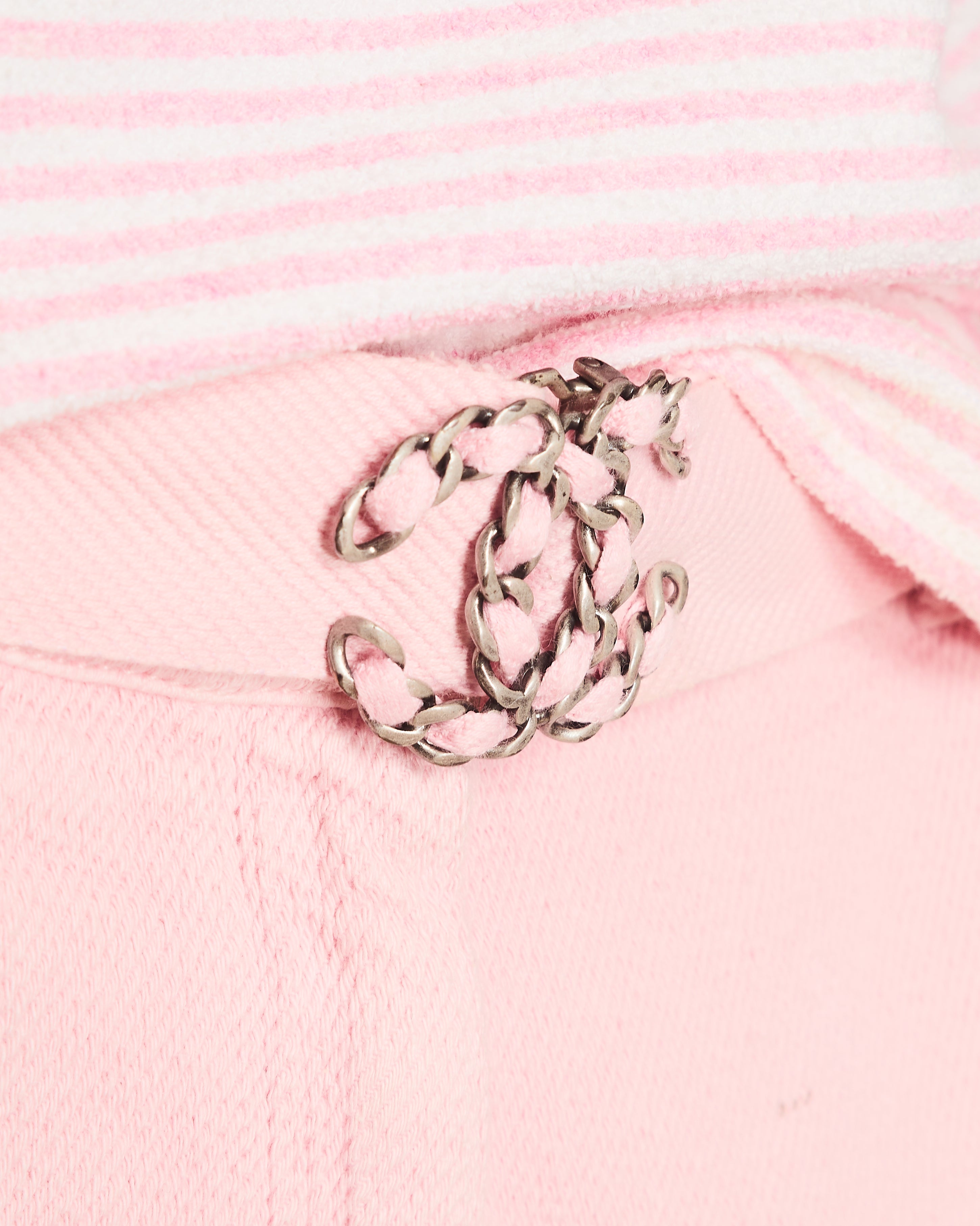 Chanel 19/P Pink Cotton Wide-Leg Trousers with Silver CC Logo Buckle and Back Calfskin Leather Logo Patch Size FR 36 (UK 8)
