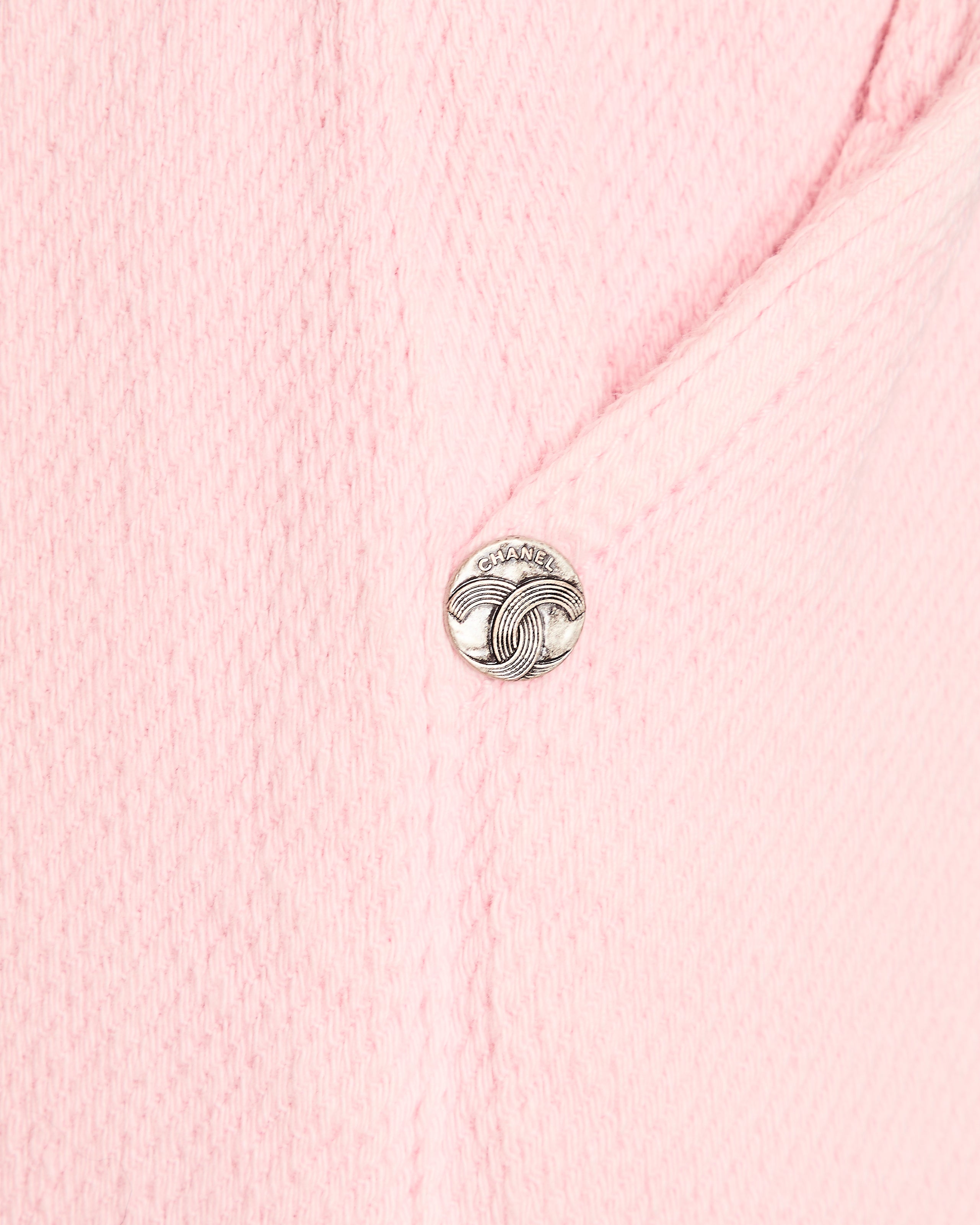 Chanel 19/P Pink Cotton Wide-Leg Trousers with Silver CC Logo Buckle and Back Calfskin Leather Logo Patch Size FR 36 (UK 8)