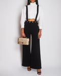 Chanel Black Wide-Leg Trousers with Cross Strap and CC Button Detail Size FR 36 (UK 8) Chanel Black Wide-Leg Trousers with Cross Strap Detail Size FR 36 (UK 8)