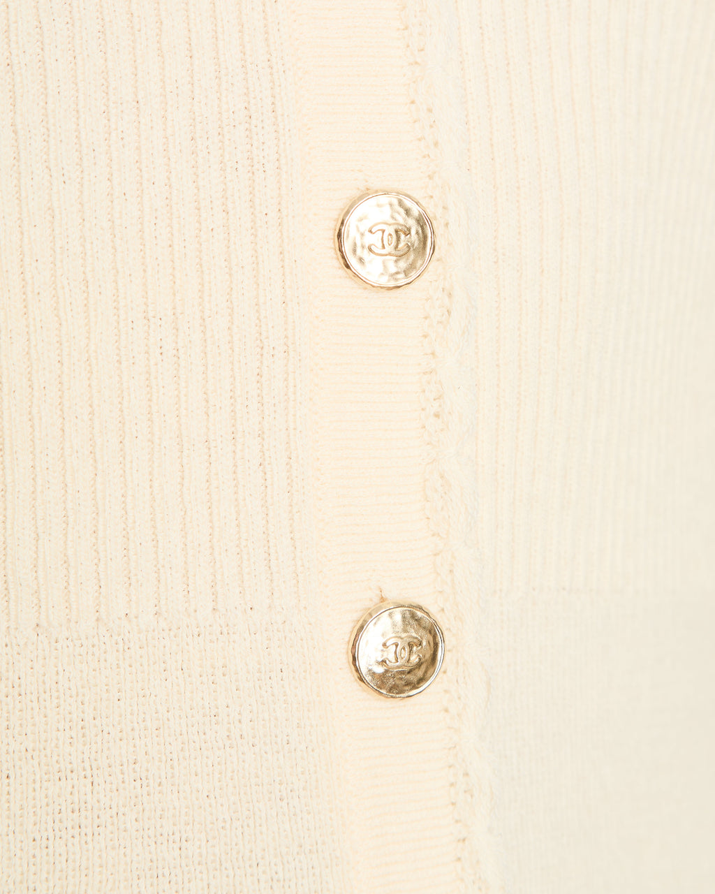 Chanel Ivory Ribbed Long Sleeve Cardigan with Scalloped Edge Detail Size FR 38 (UK 10)