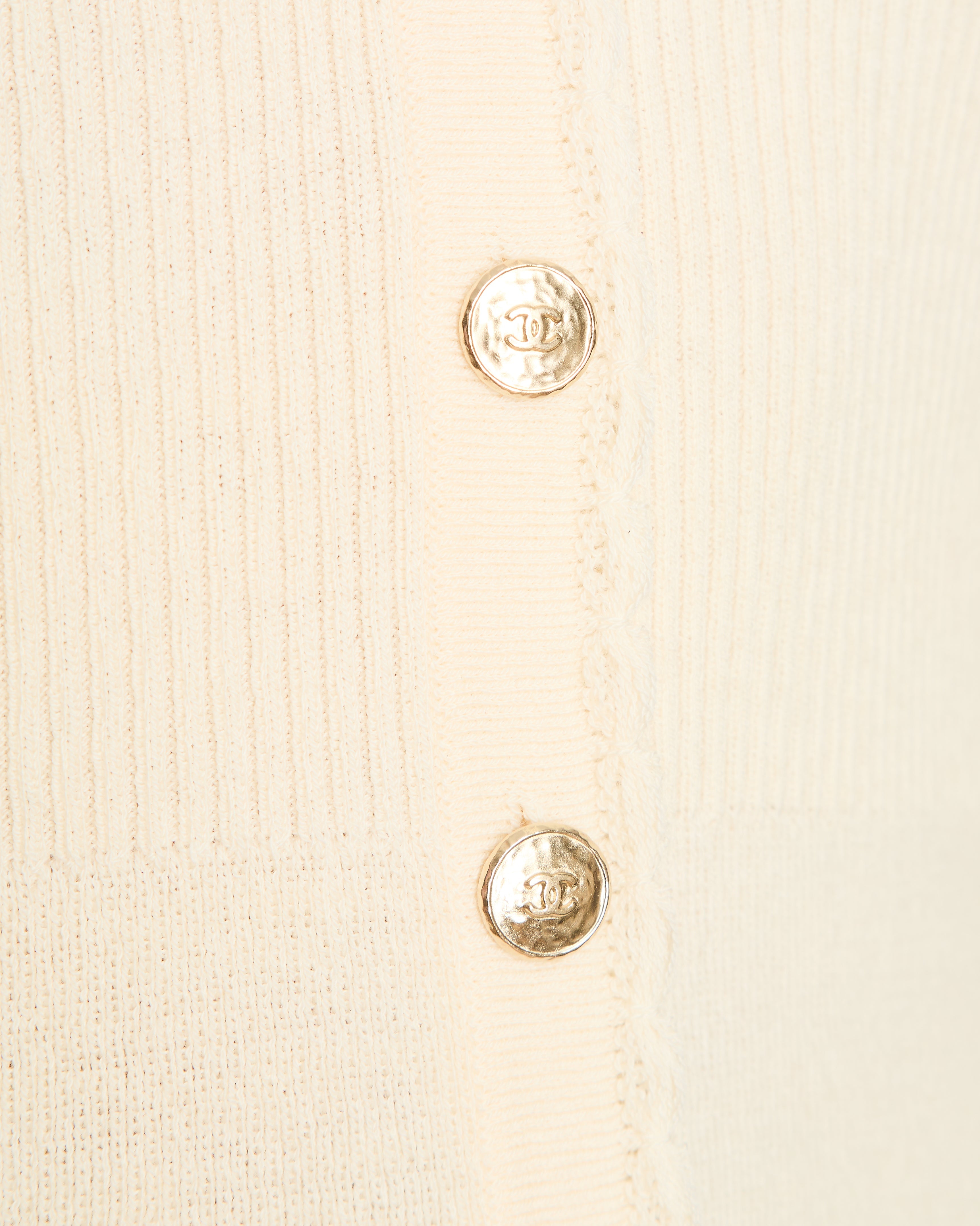 Chanel Ivory Ribbed Long Sleeve Cardigan with Scalloped Edge Detail Size FR 38 (UK 10)