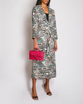 Chanel 24/SS Black And Cream Striped Silk Coat With Multicolour CC Round Logo and CC Button Details  Size FR 34 (UK 6)