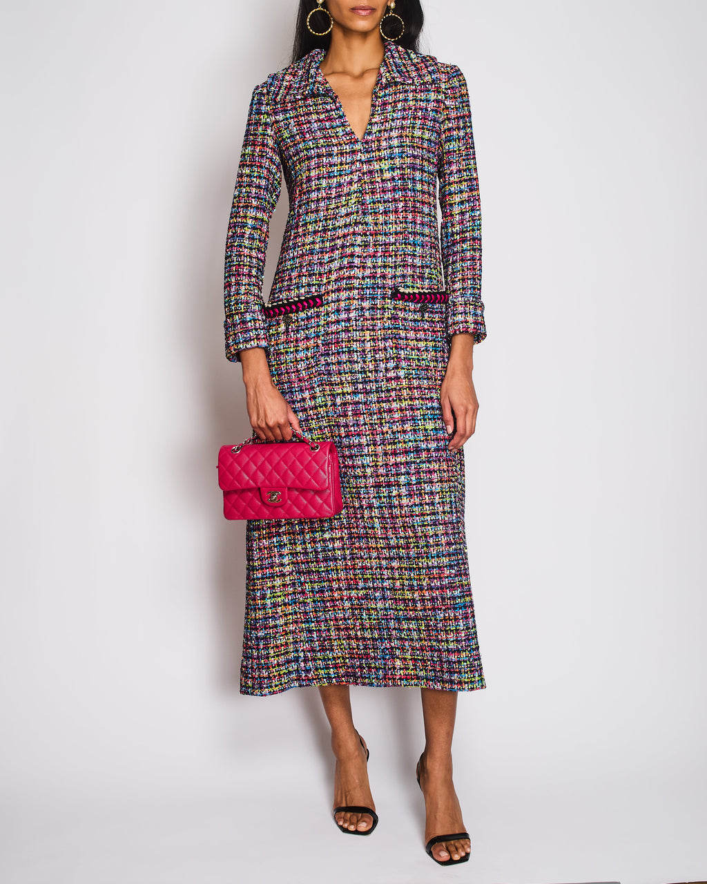 Chanel SS24 Purple Long Sleeve Sequin Tweed V-Neck Maxi Dress Size FR 36 (UK 8)