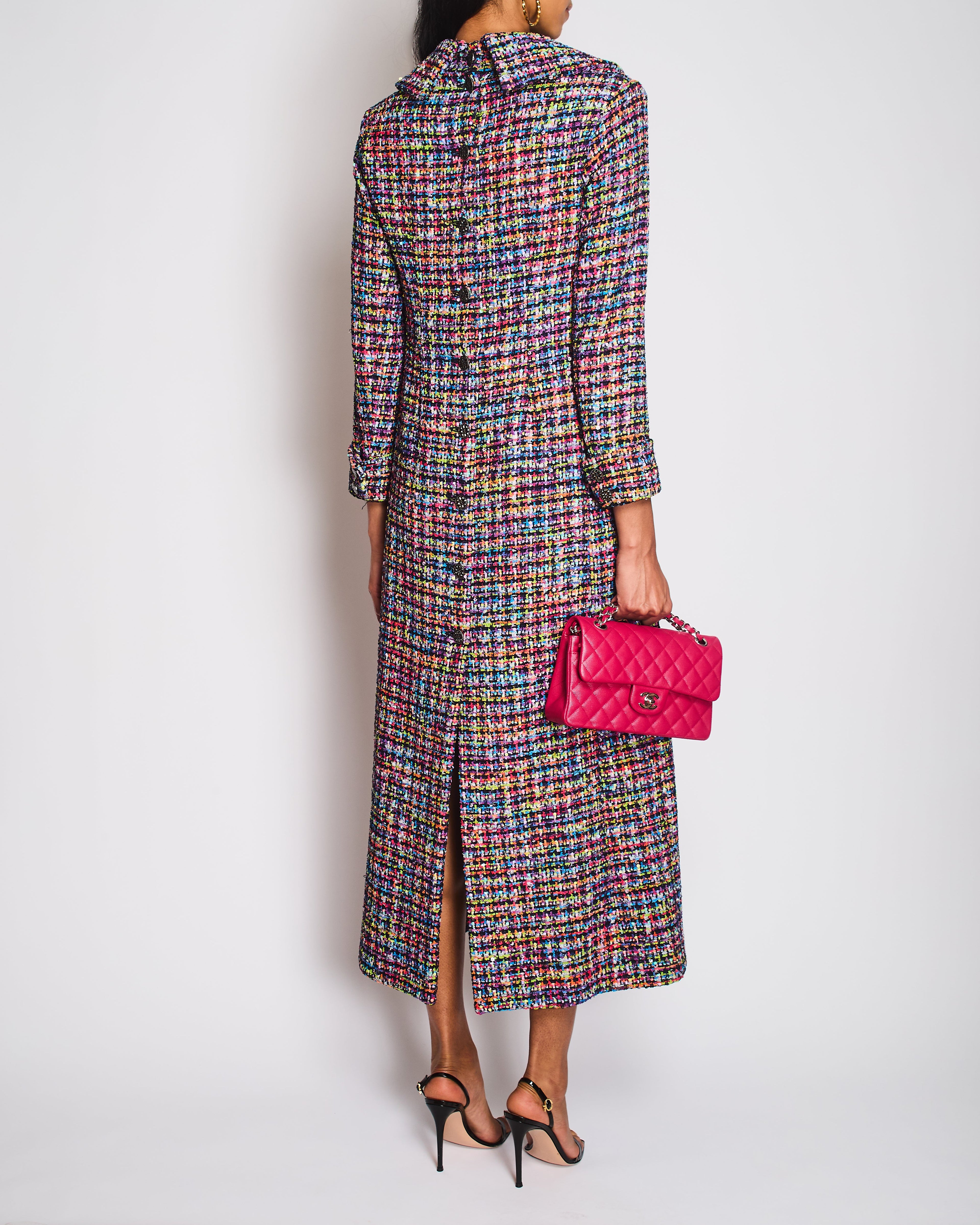 Chanel SS24 Purple Long Sleeve Sequin Tweed V-Neck Maxi Dress Size FR 36 (UK 8)