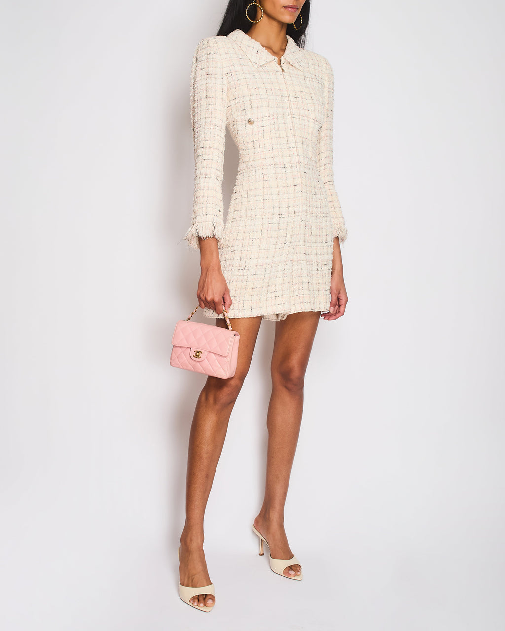 Chanel 18/P Beige Tweed Playsuit with Frayed Sleeve Detail Size FR 36 (UK 8)