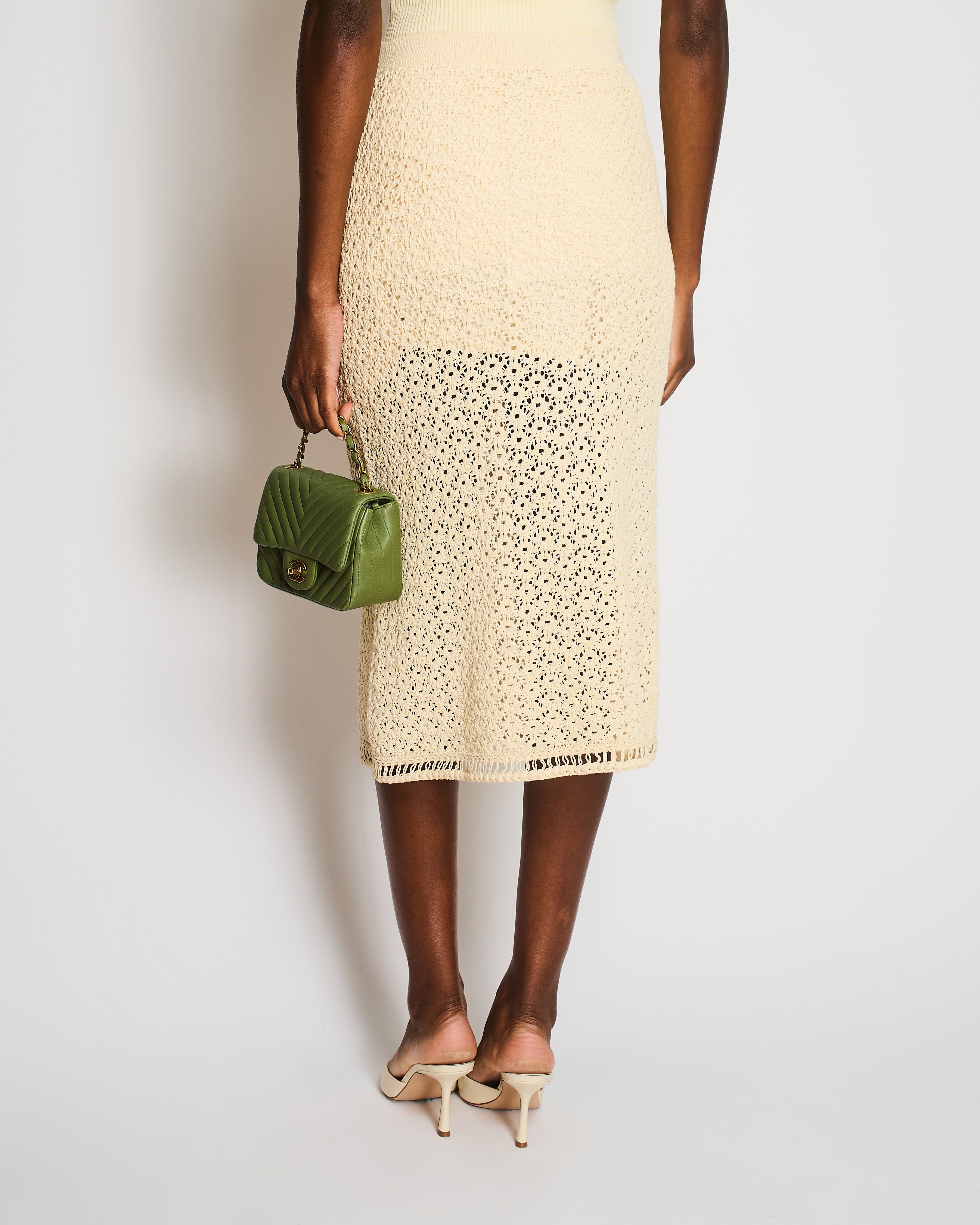 Chanel Beige Knitted Midi Skirt with Pocket Detail Size FR 36 (UK 8)
