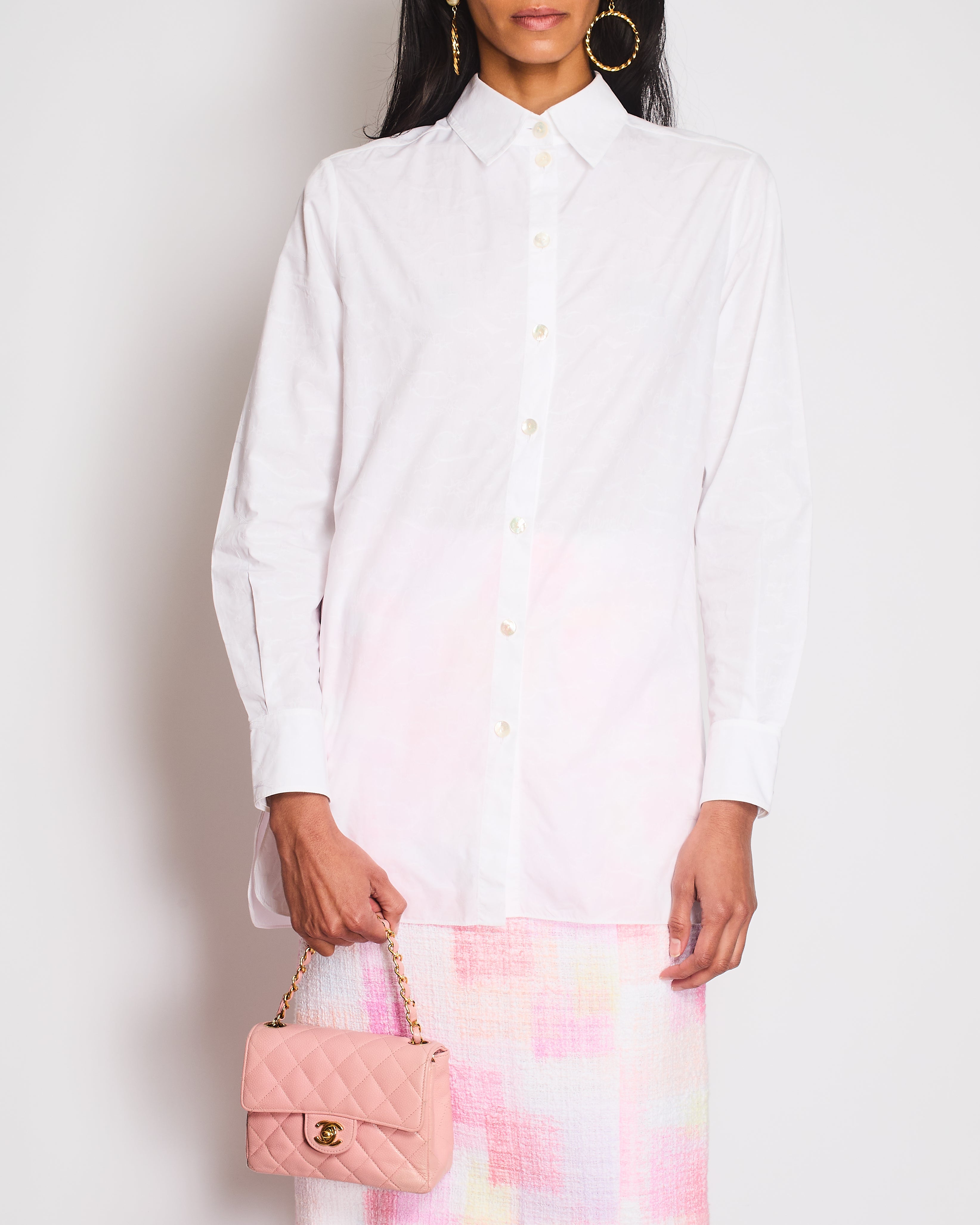 Chanel 24/C White Button Down Long Sleeve Shirt with Logo Detail Size FR 34 (UK 6)