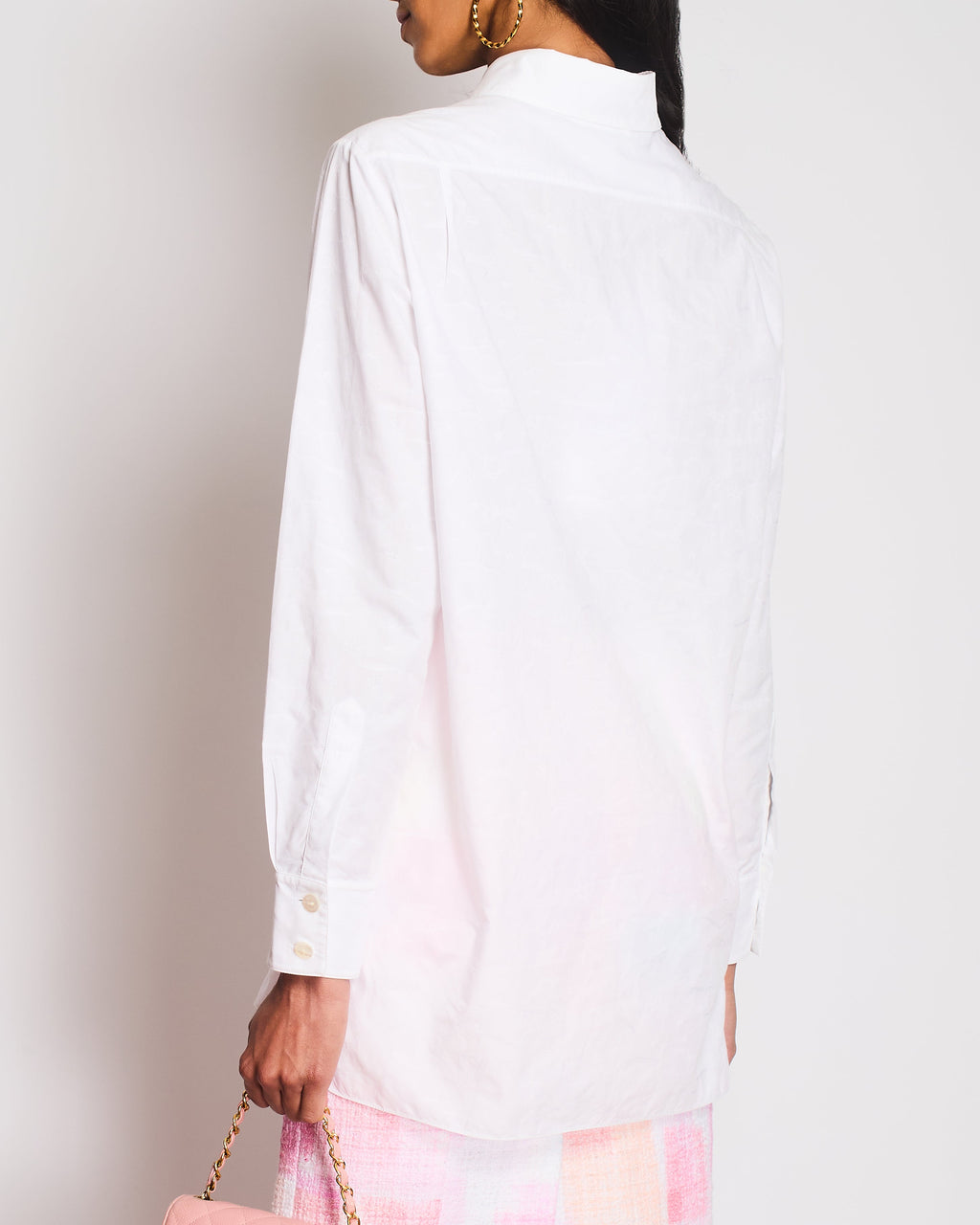 Chanel 24/C White Button Down Long Sleeve Shirt with Logo Detail Size FR 34 (UK 6)