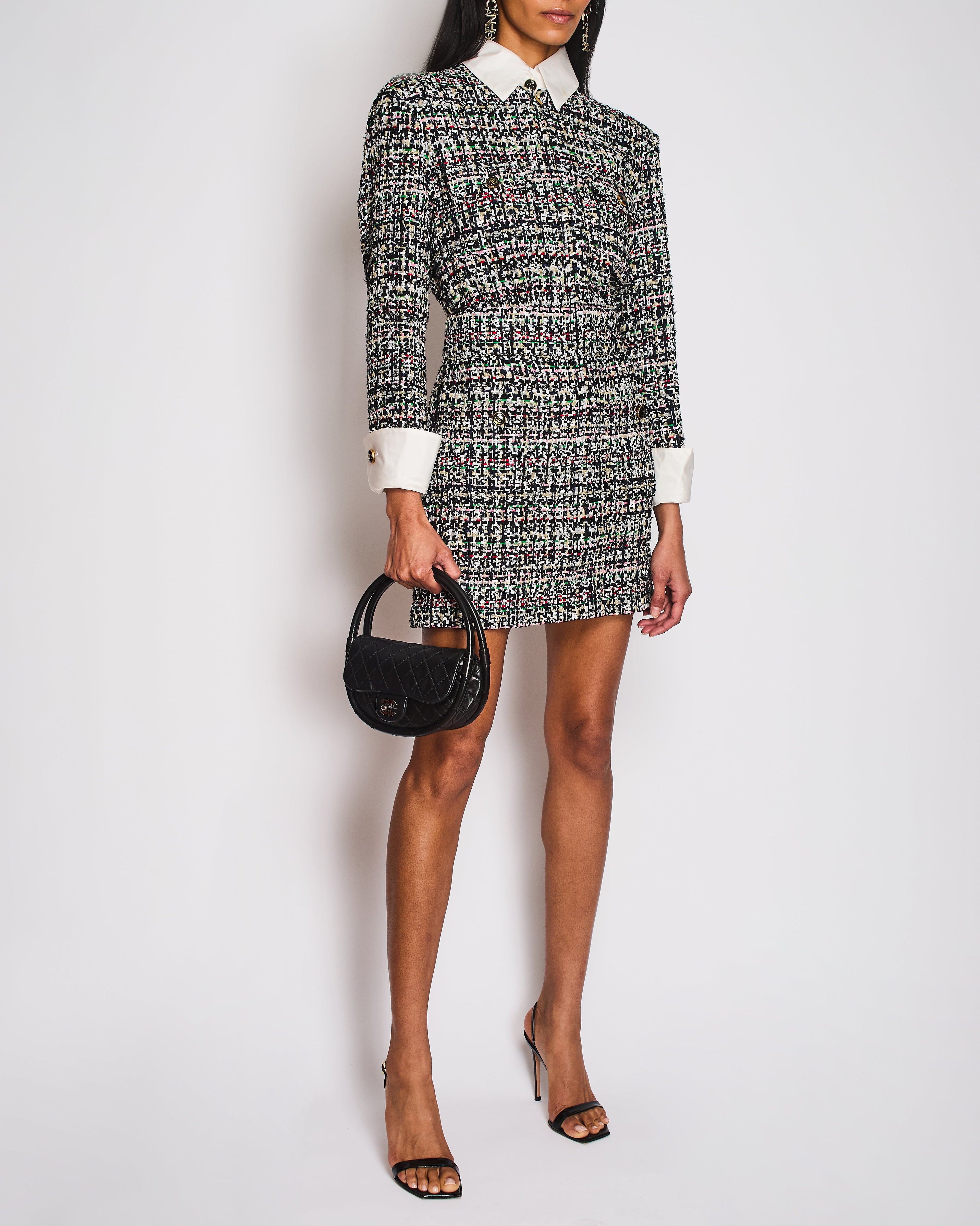 Chanel 23/C Black Tweed Zip Midi Dress with Detachable Collar and Cuff Detail Size FR 38 (UK 10)