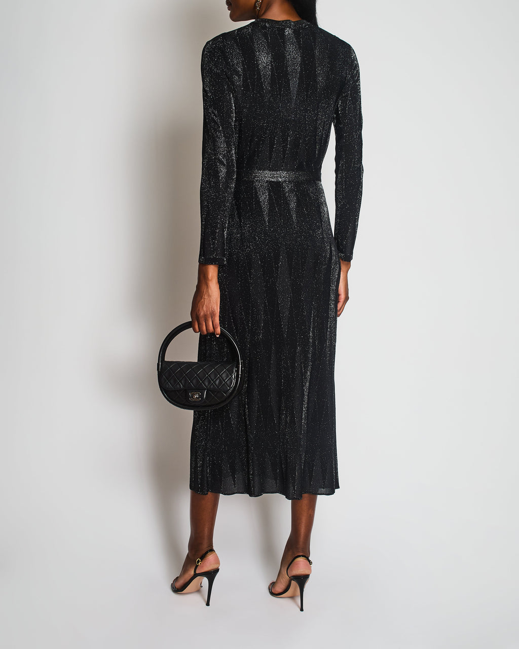 Chanel 21/K Black Long Sleeve Button Down Glitter Maxi Dress Size FR 40 (UK 12)