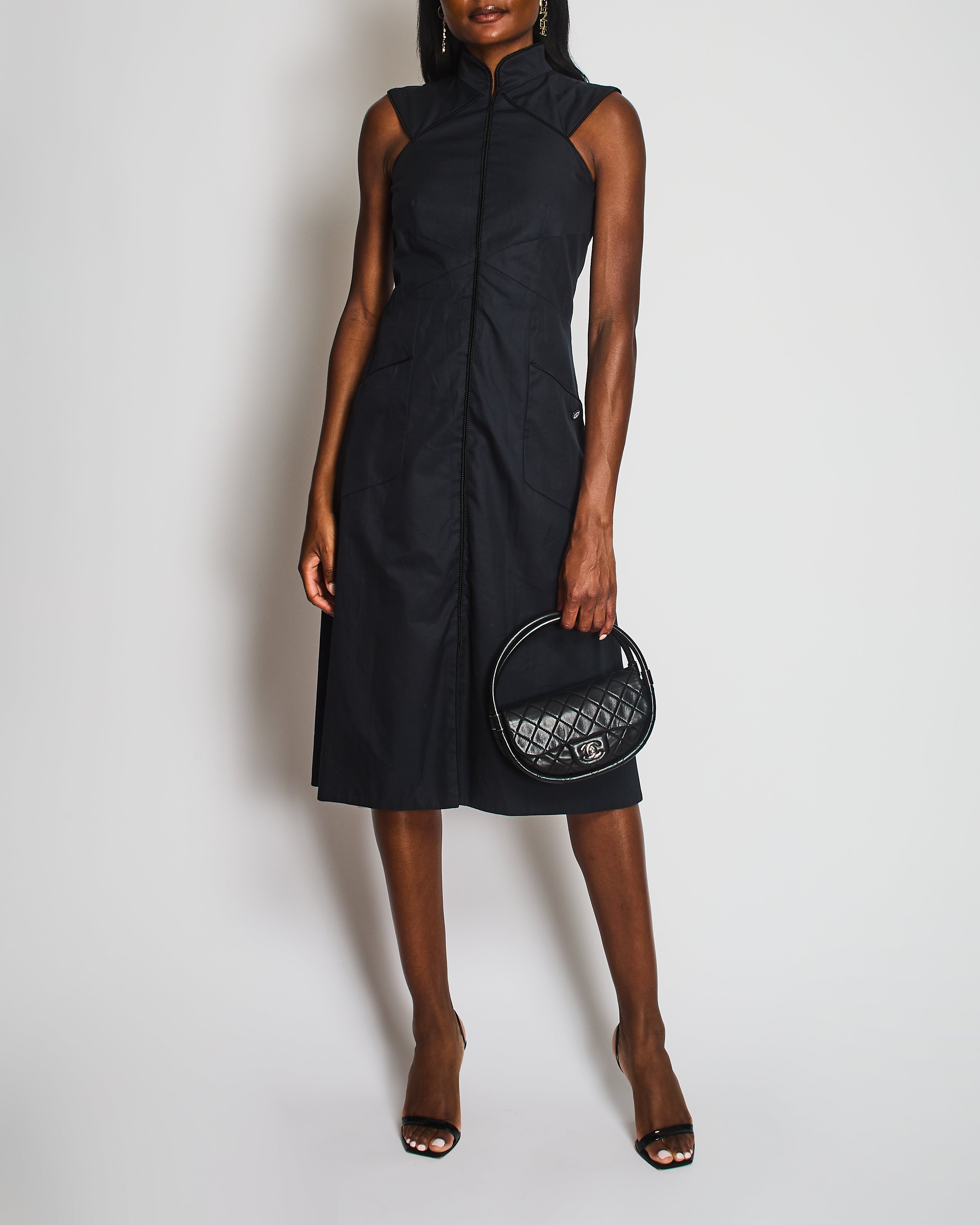 Chanel Navy Sleeveless Panelled Midi Dress with Pocket Detail Size FR 36 (UK 8)