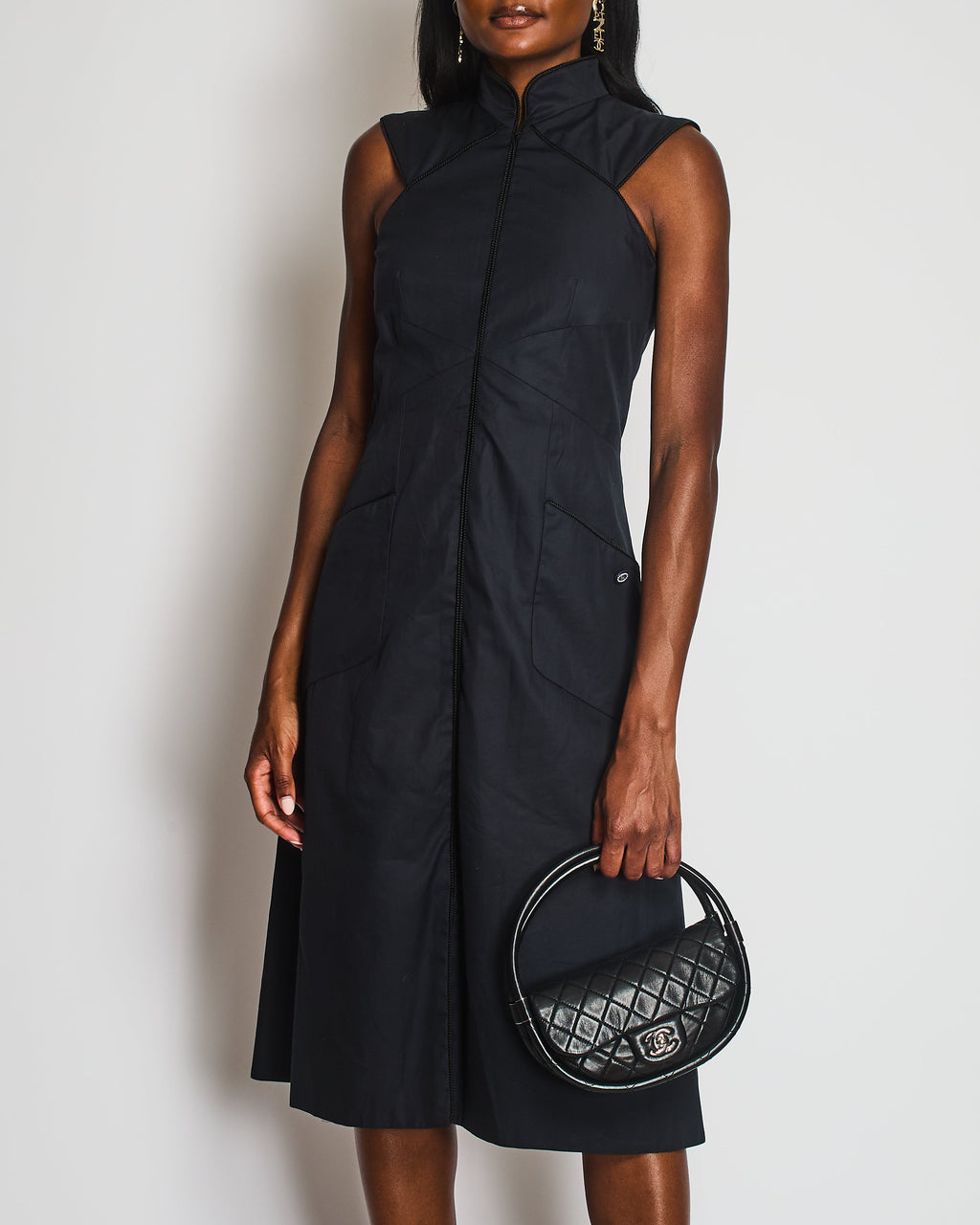 Chanel Navy Sleeveless Panelled Midi Dress with Pocket Detail Size FR 36 (UK 8)