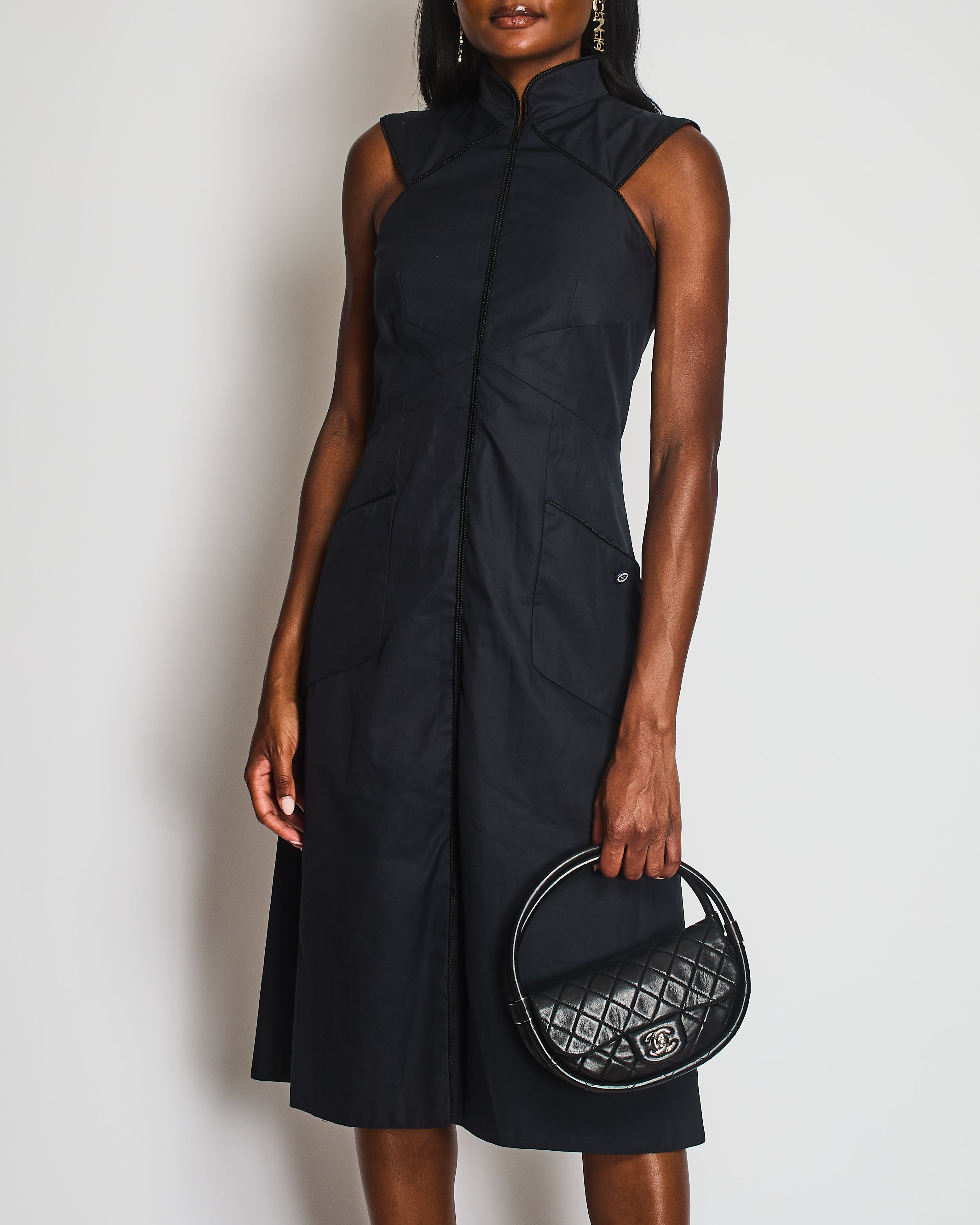 Chanel Navy Sleeveless Panelled Midi Dress with Pocket Detail Size FR 36 (UK 8)
