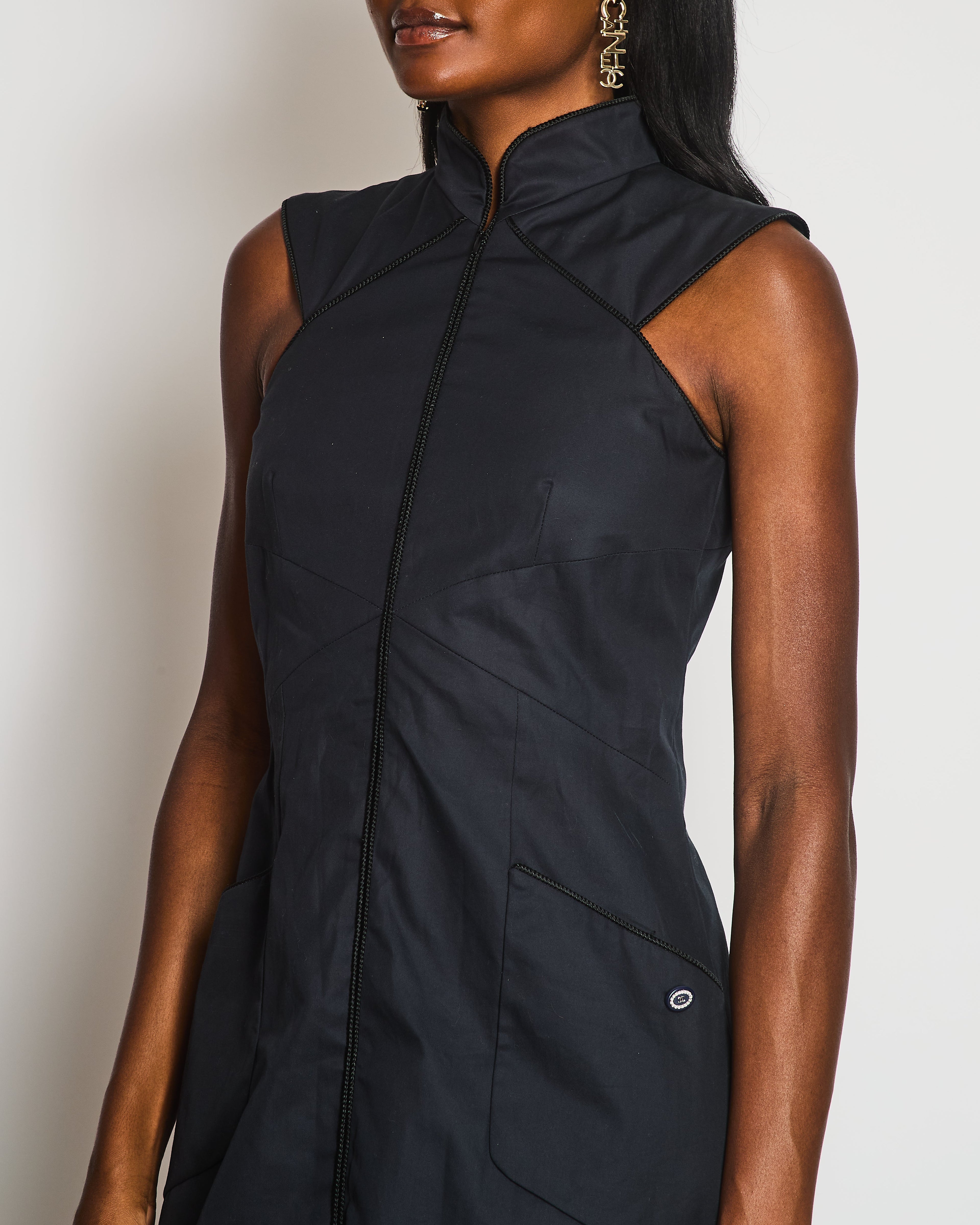 Chanel Navy Sleeveless Panelled Midi Dress with Pocket Detail Size FR 36 (UK 8)