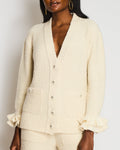 Chanel Ivory Knitted Cashmere Cardigan with Ruched Sleeve Detail Size FR 34 (UK 6)
