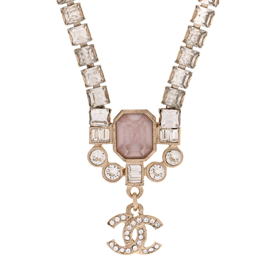 Crystal CC Pendant Choker Gold Pink