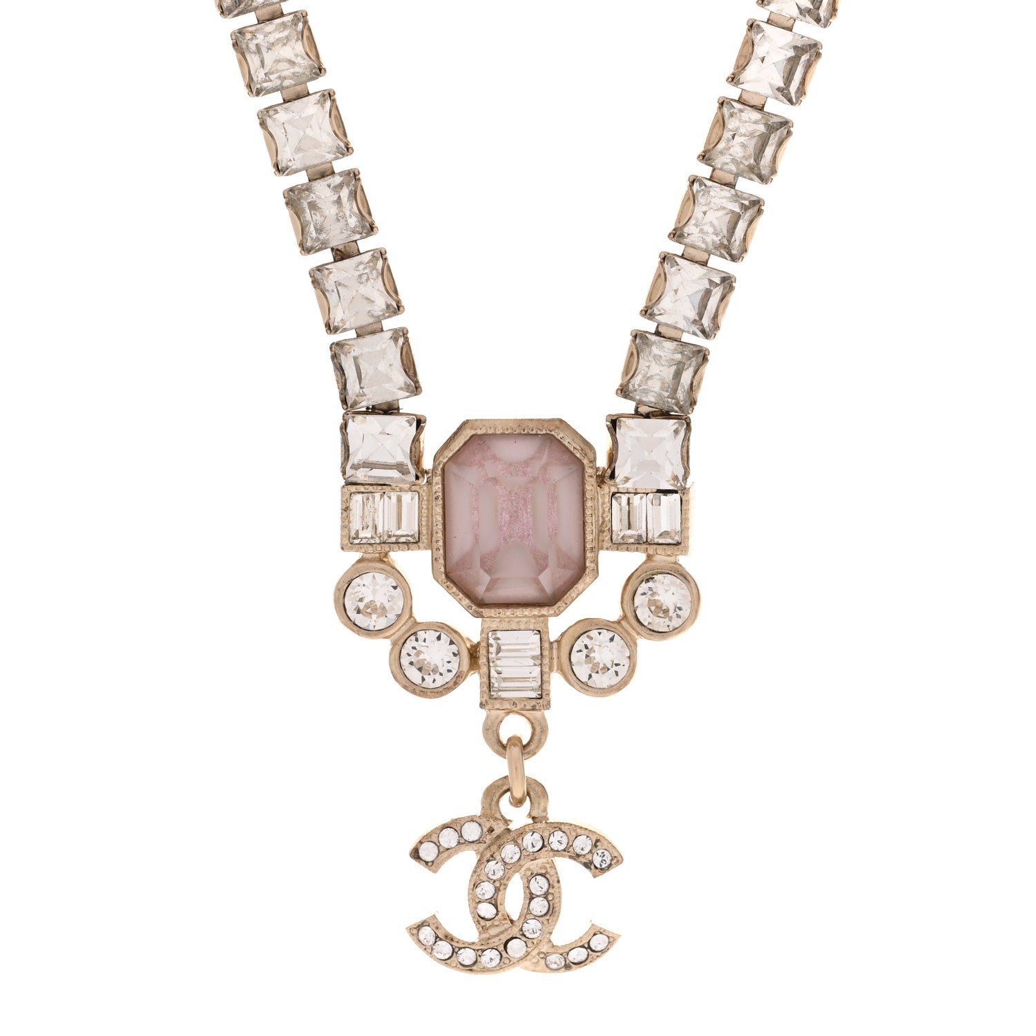 Crystal CC Pendant Choker Gold Pink