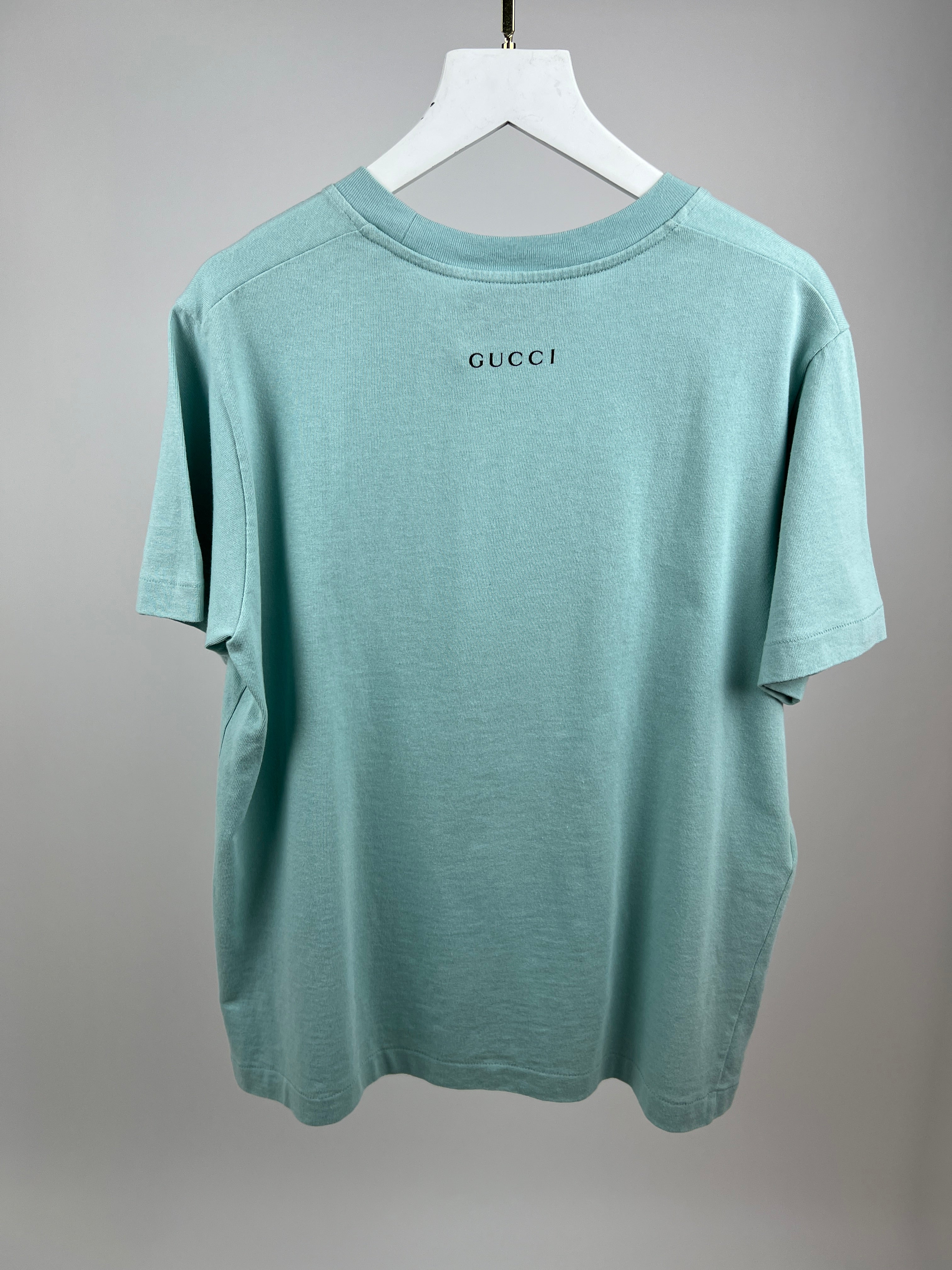 Gucci Baby Blue Cotton T Shirt with Embroidered Bird Size S (UK 8)