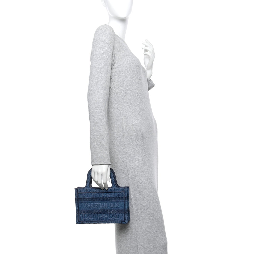 Christian Dior Oblique Denim Mini Book Tote Blue