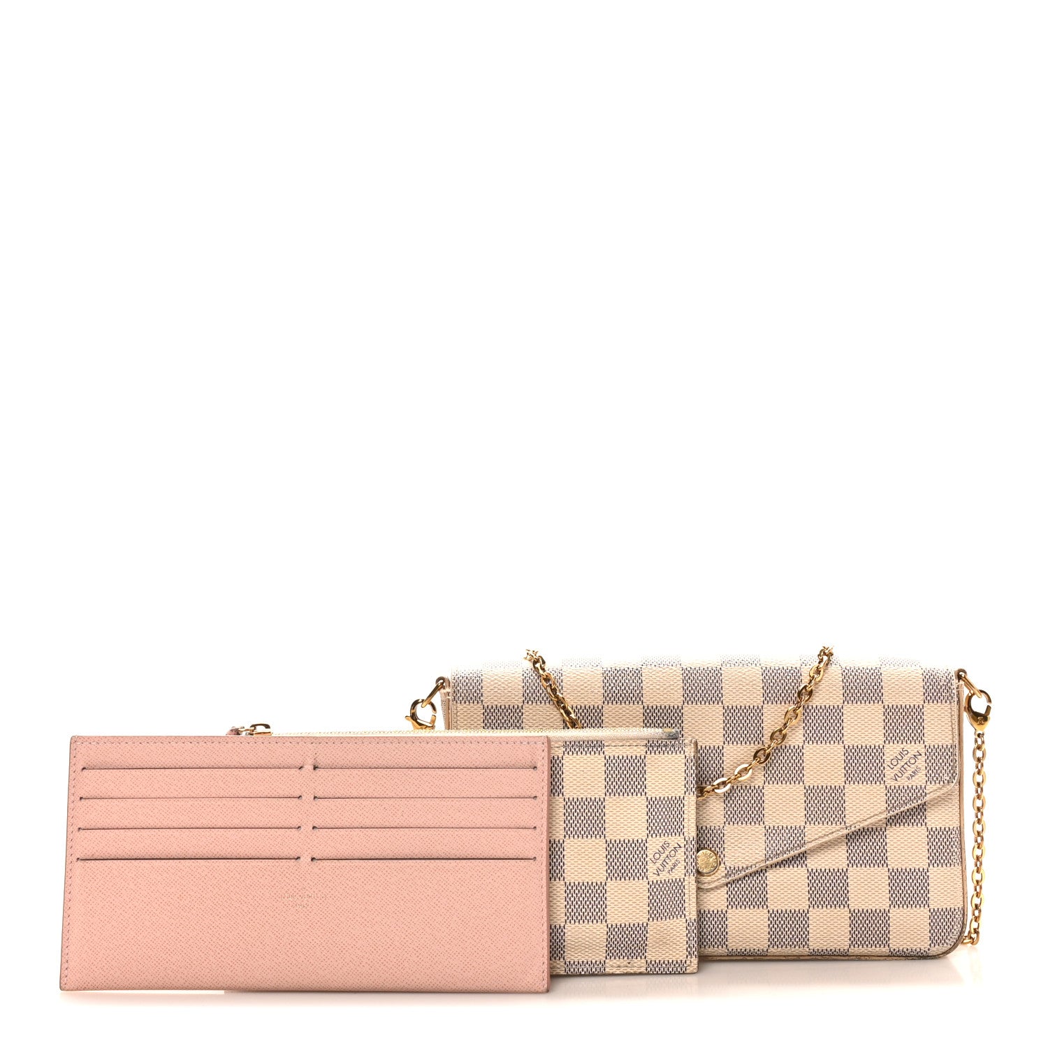 Louis Vuitton Damier Azur Pochette Felicie Chain Wallet Rose Ballerine