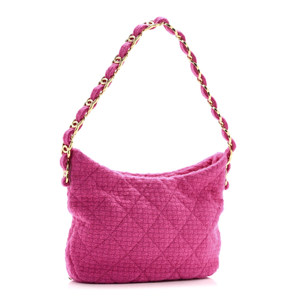 Chanel Cashmere Tweed Quilted CC Links Hobo Fuchsia