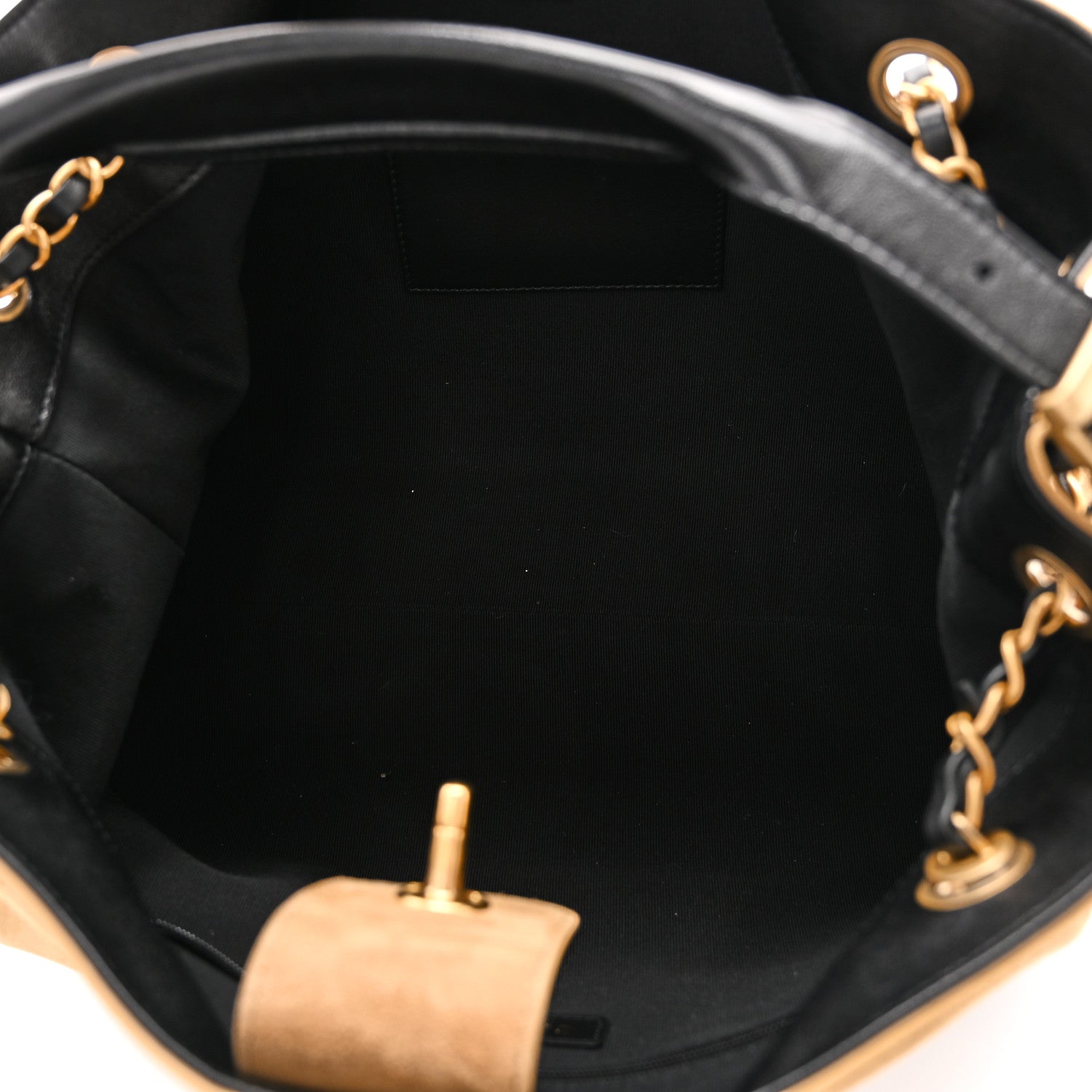 Chanel Suede Calfskin Shiny Lambskin Quilted Small Coco Base Shopping Bag Beige Black
