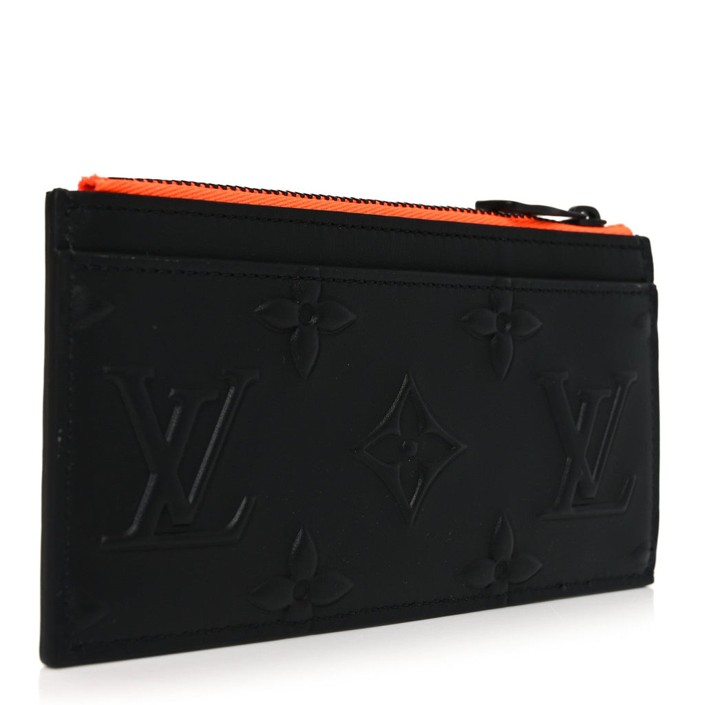 Louis Vuitton Calfskin Debossed Monogram Seal Coin Card Holder Black