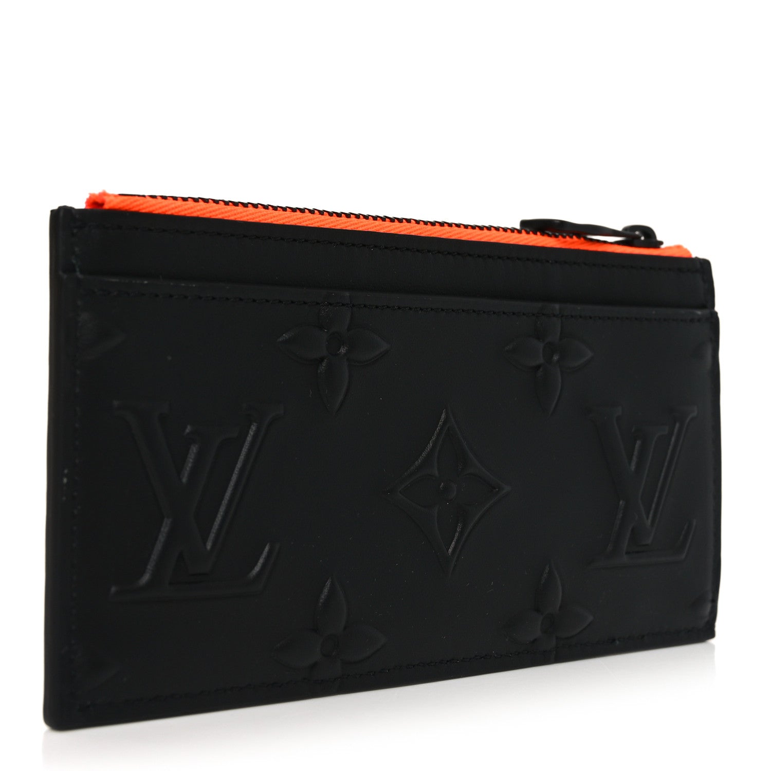 Louis Vuitton Calfskin Debossed Monogram Seal Coin Card Holder Black