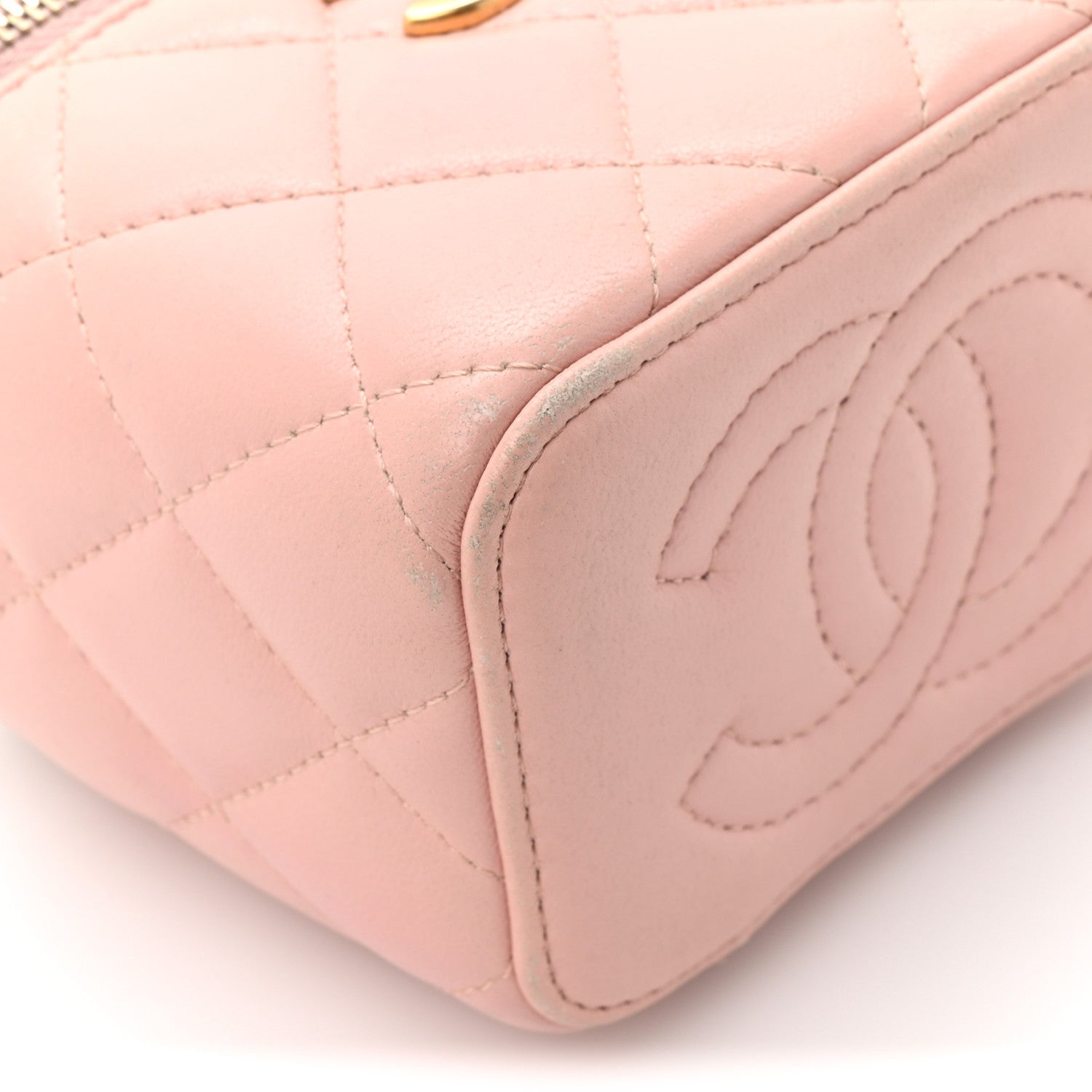 Chanel Lambskin Quilted Mini Sweet Camellia Vanity Case With Chain Pink
