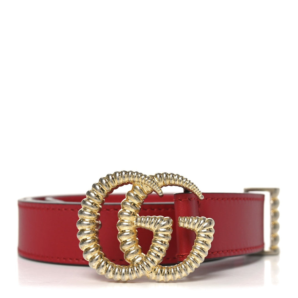 Gucci Moon Calfskin Torchon Double G 25mm Belt 75 30 Hibiscus Red