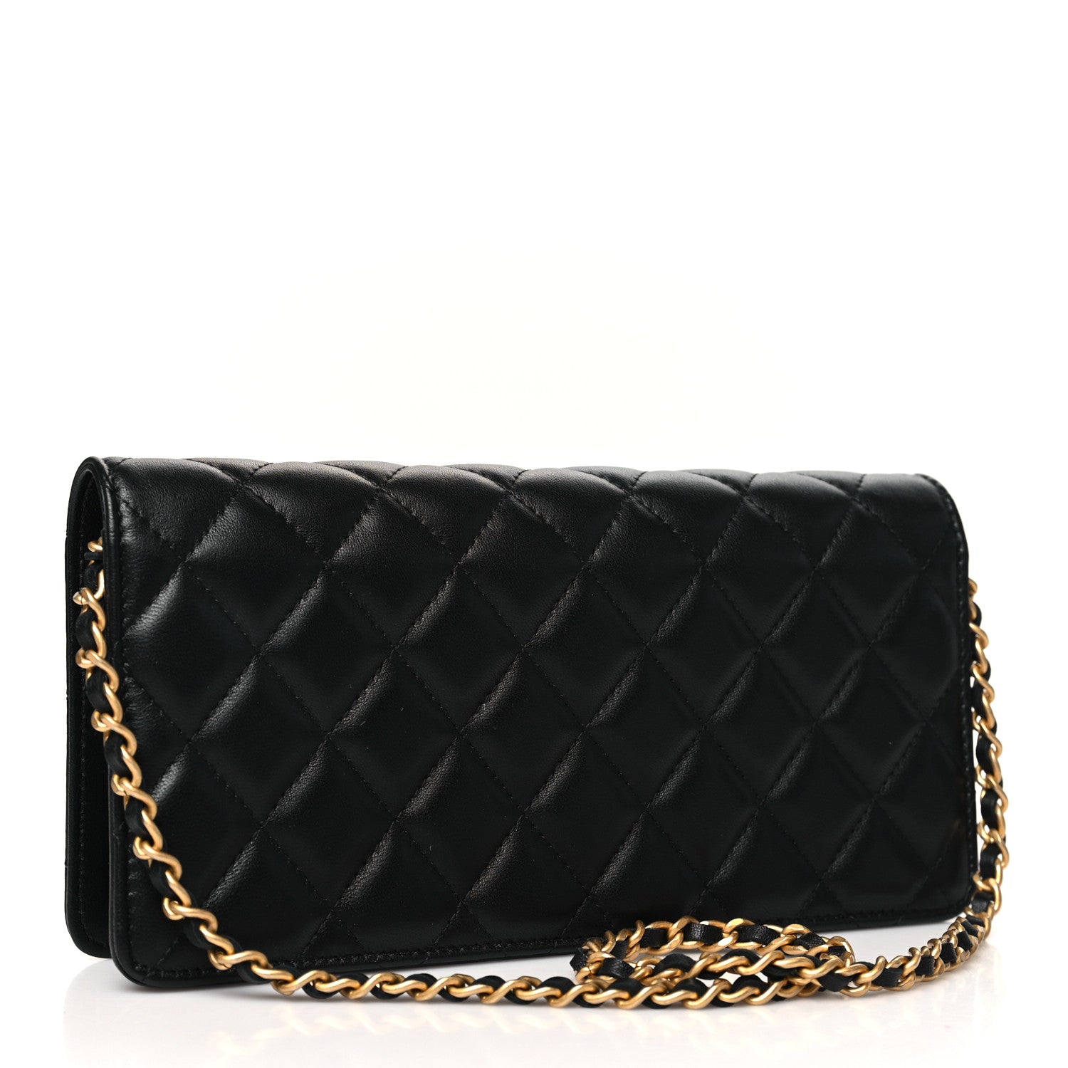 Chanel Lambskin Quilted CC Clutch On Chain Black