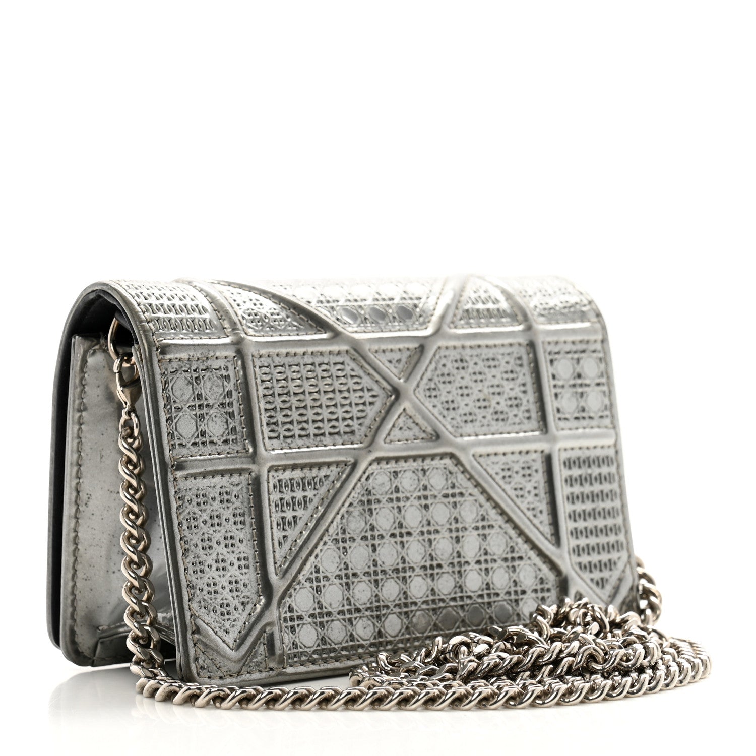 Christian Dior Metallic Patent Micro-Cannage Baby Diorama Flap Bag Silver
