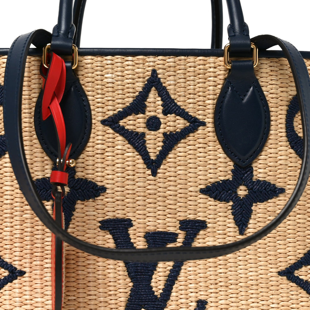 Louis Vuitton Raffia Calfskin Monogram Giant Onthego MM Blue